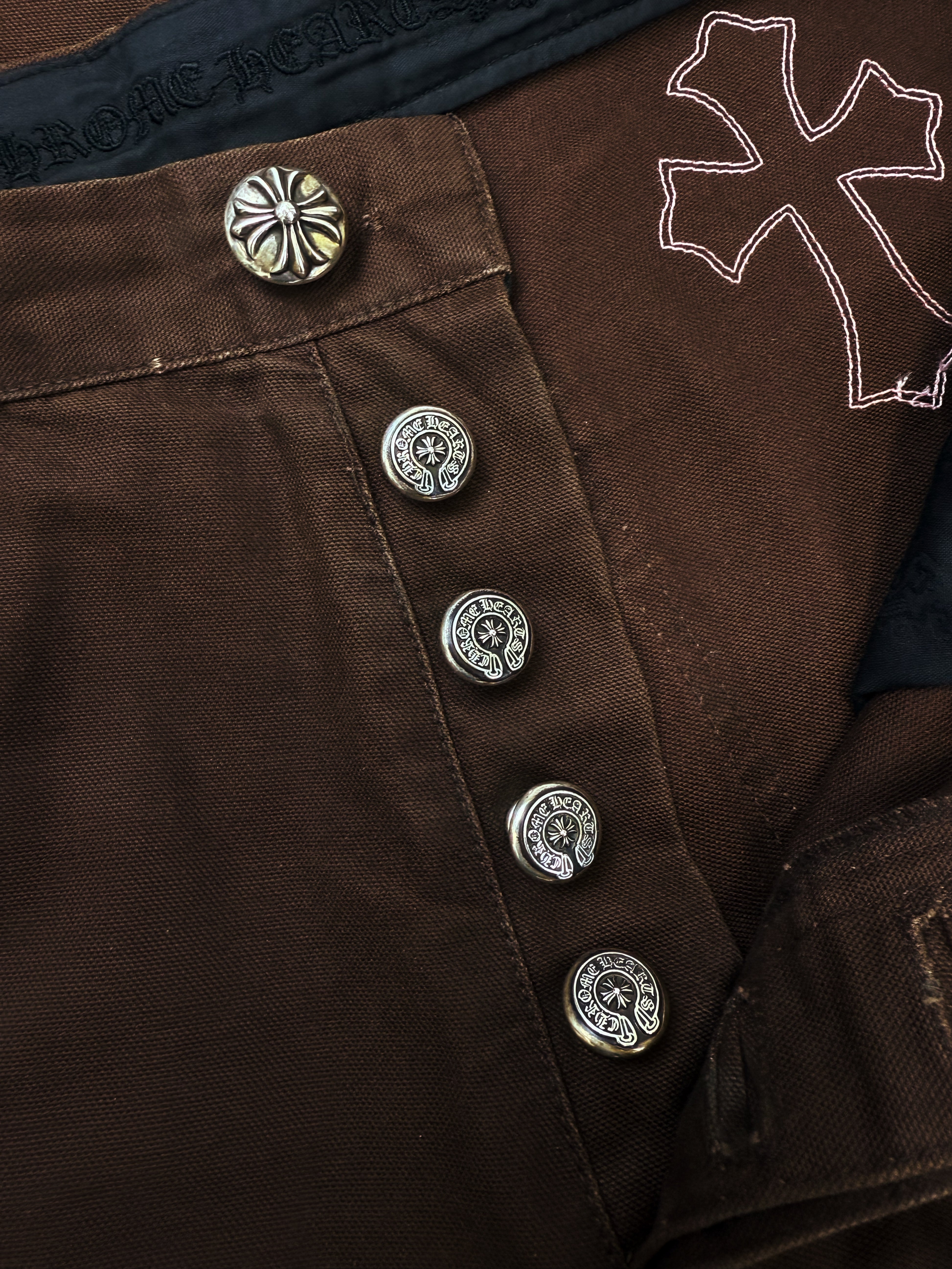 Chrome Hearts 12 Pink Cross Patch Brown Double Knee Carpenter Pants