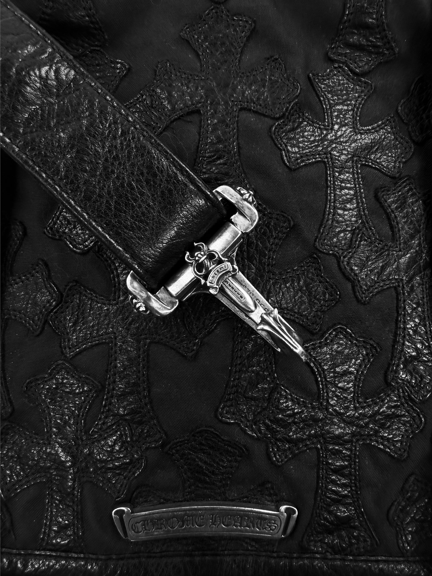 Chrome Hearts Cemetery Leather Cross Patch XL Messenger Crossbody Bag