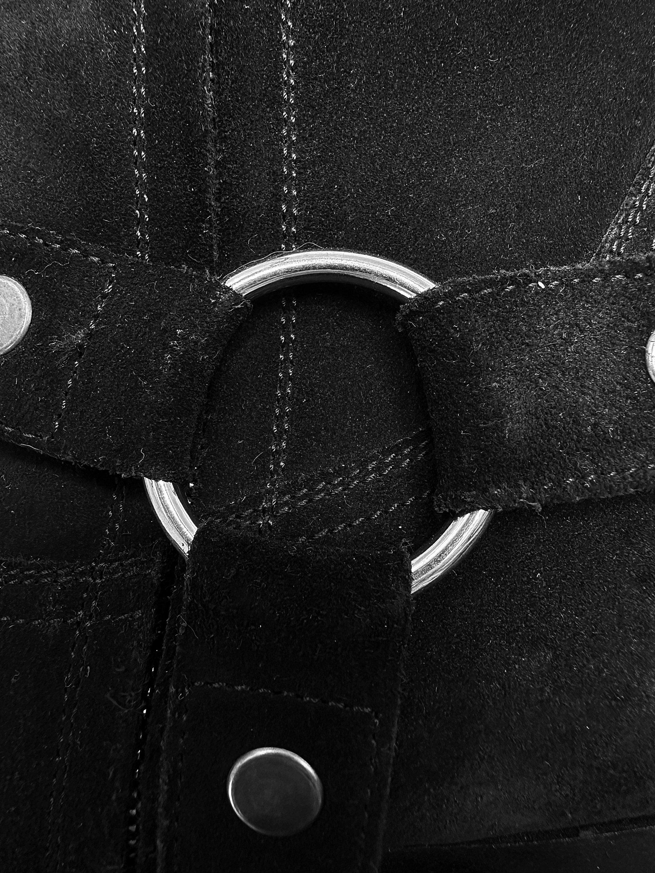Saint Laurent Pairs ‘Wyatt’ Black Suede Harness Boots