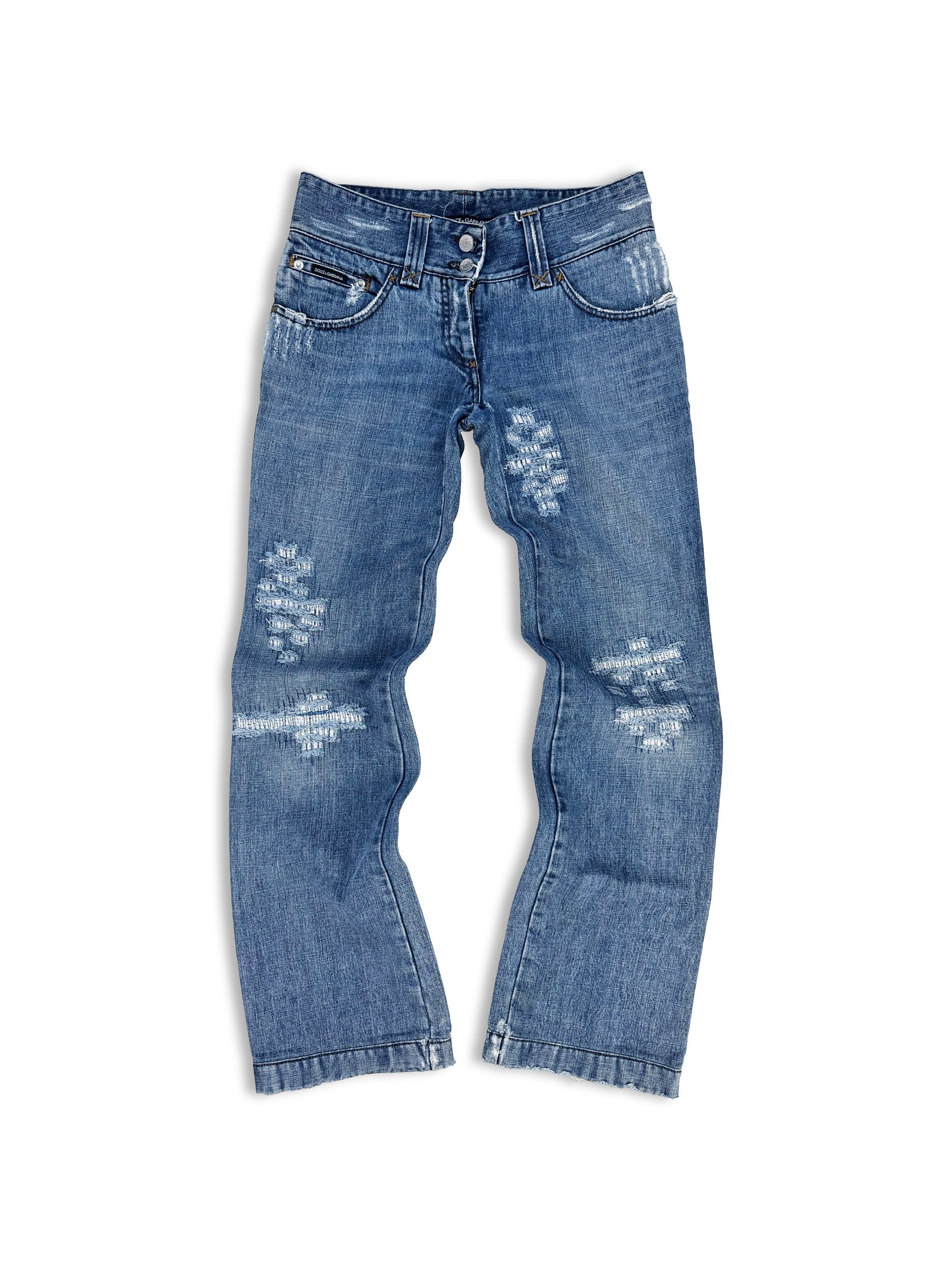 00s Dolce & Gabbana Embroidered ‘DG’ Distressed Denim