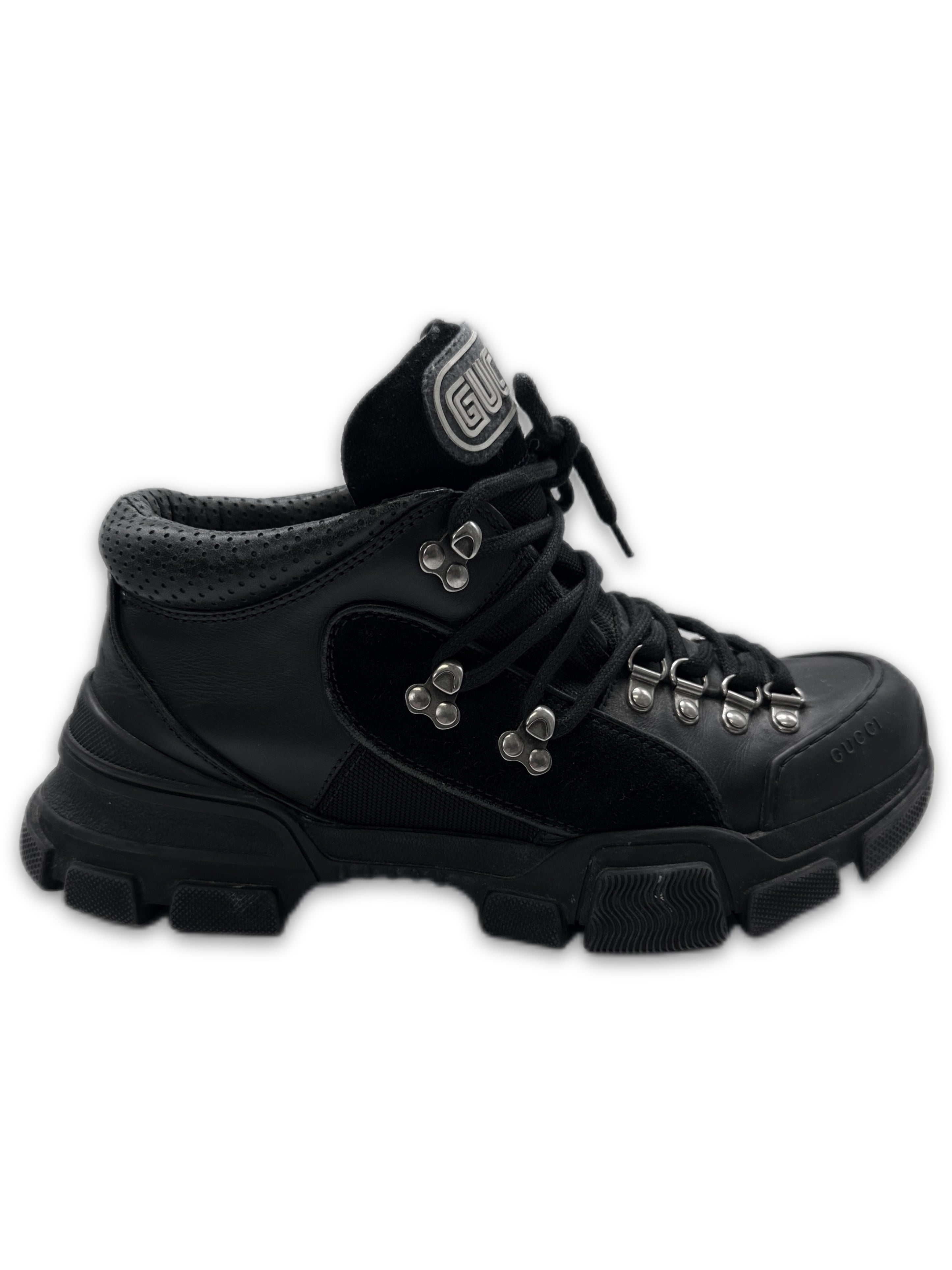 Gucci ‘Flashtrek’ Black Leather Low-top Logo Hiking Shoes