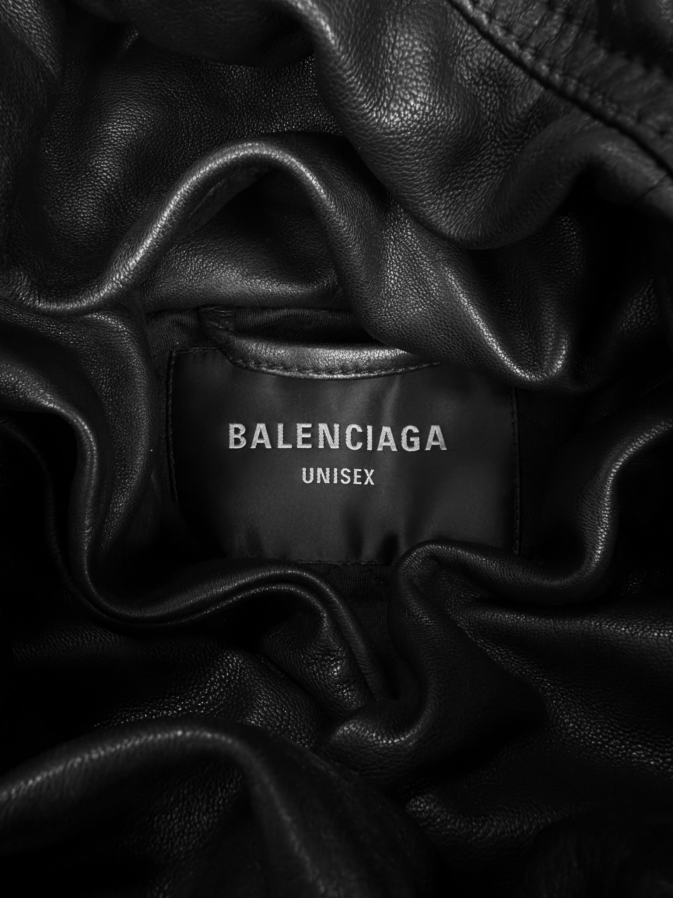 AW22 Balenciaga Sheepskin Leather Black Kangaroo Pocket Hoodie