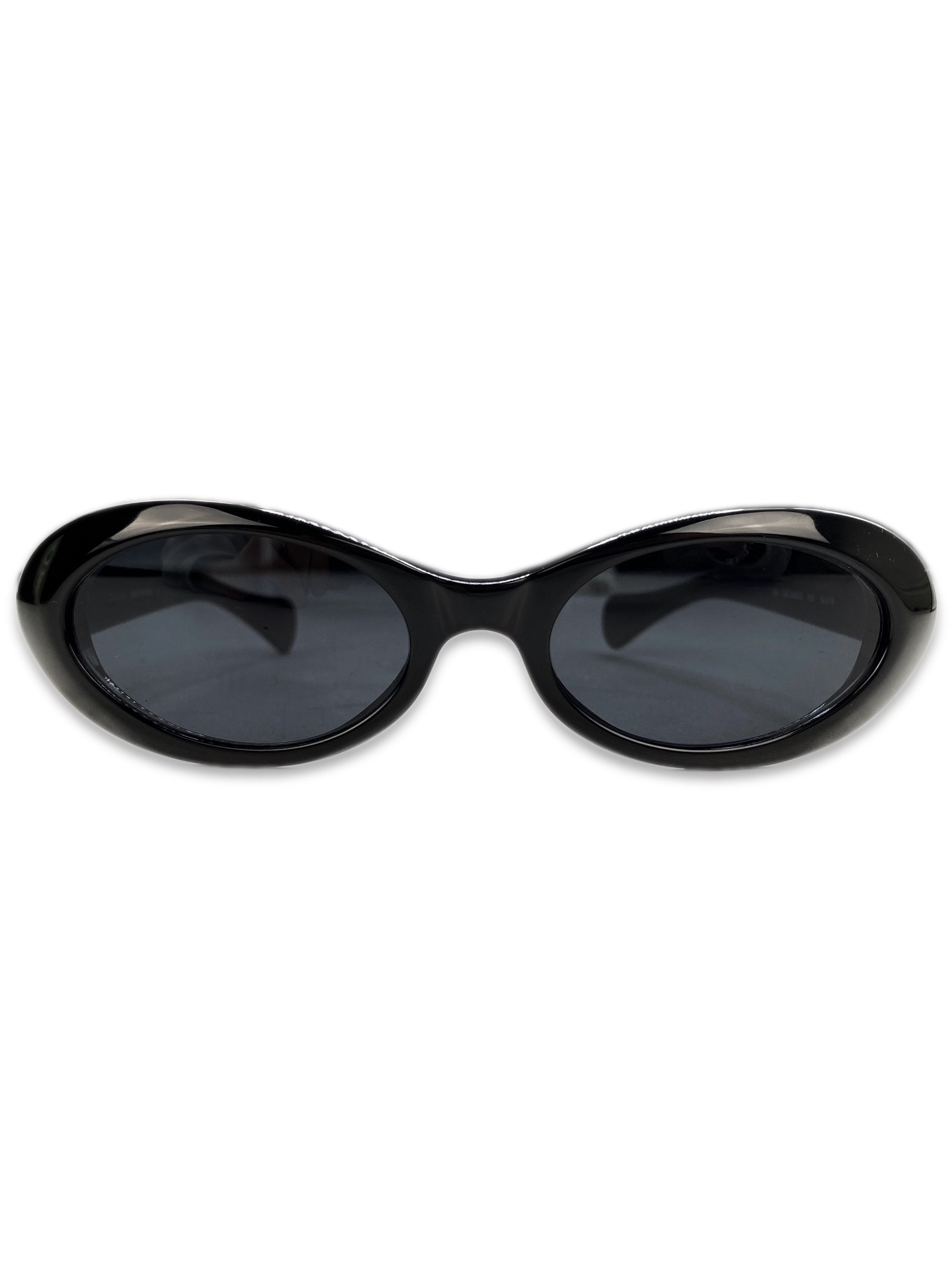 Gucci Blue Tint Metallic Oval Frame Glossy Sunglasses