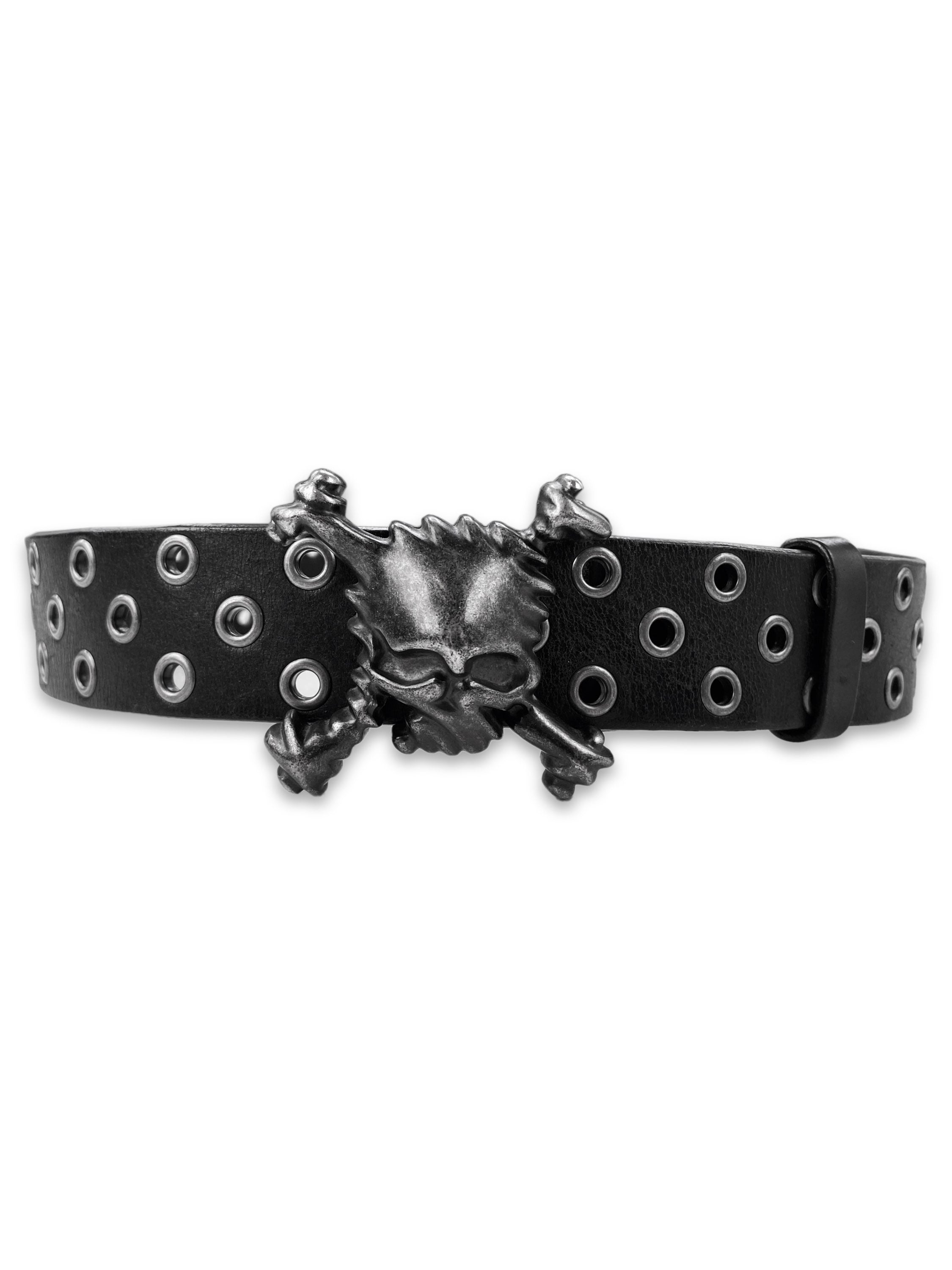 00s Oakley ‘Skull &amp; Crossbones’ Riveted Black Leather Belt