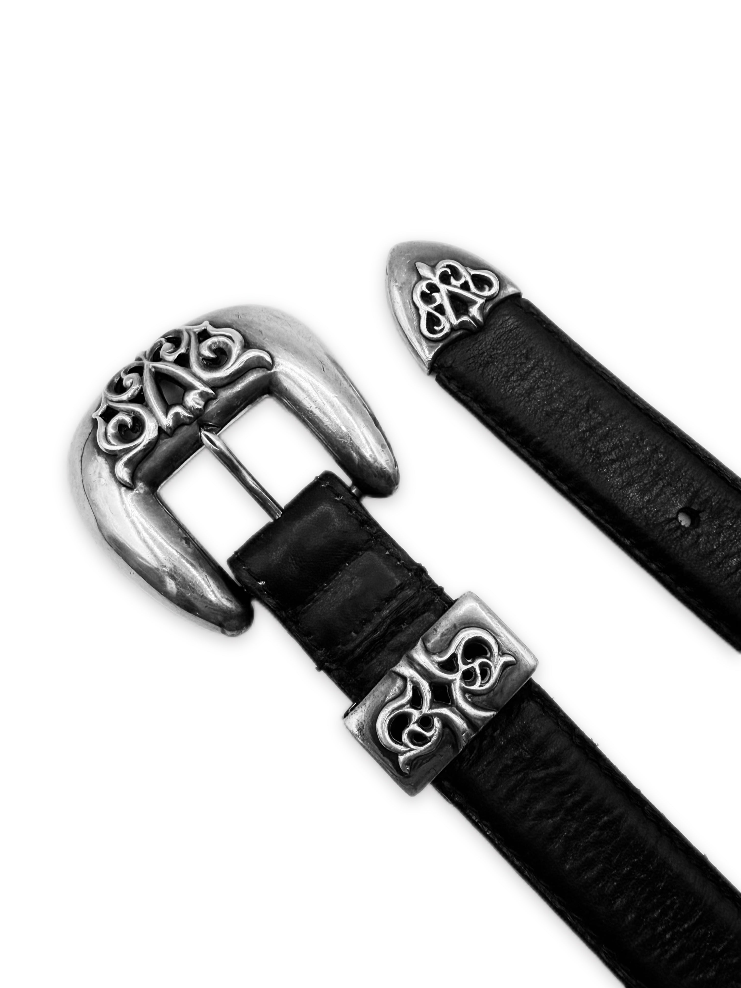 Chrome Hearts 3 Piece Western XXL 1 inch Black Leather Belt