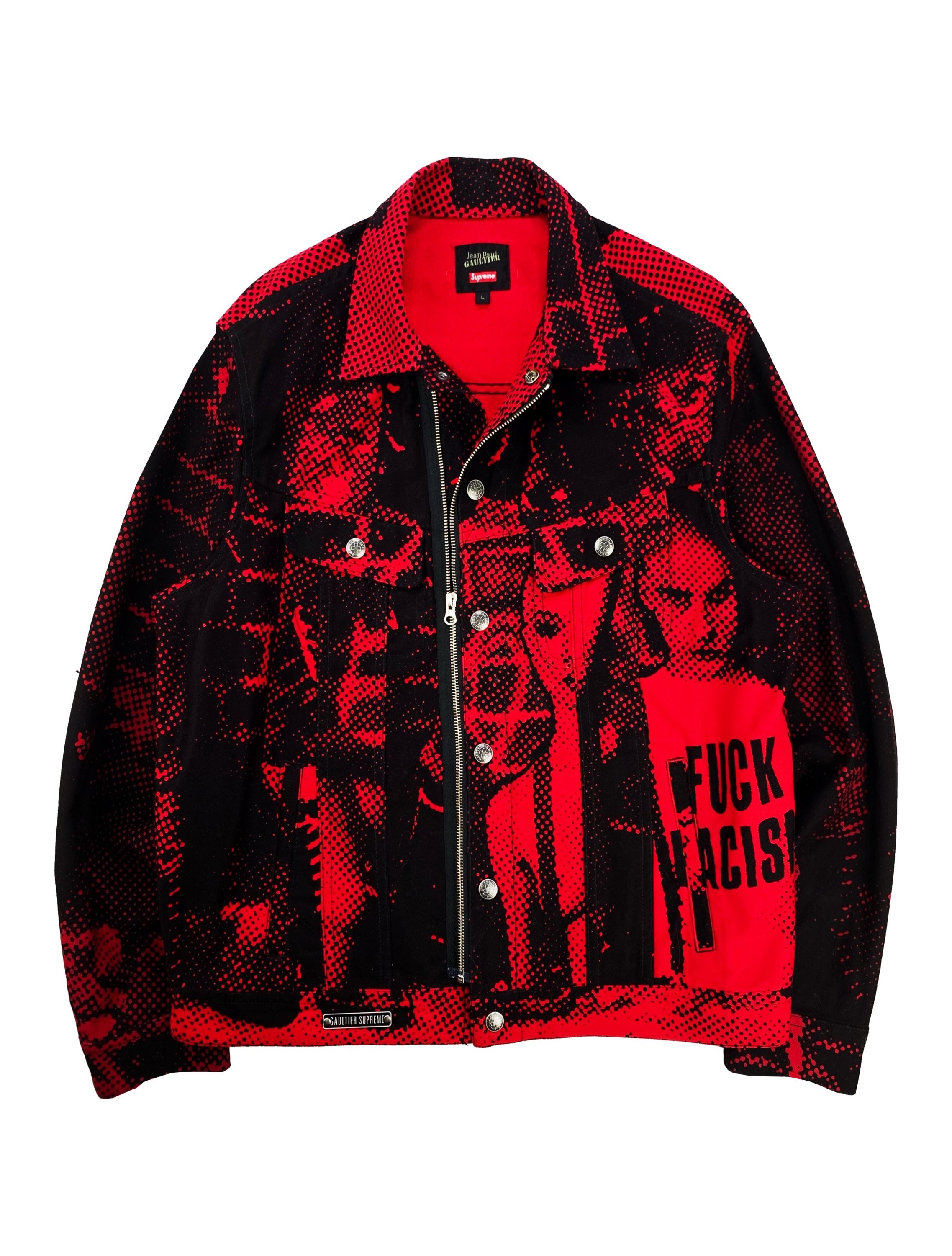 SS19 Supreme x Jean Paul Gaultier ‘Fuck Racism’ Pointillism Denim Jacket