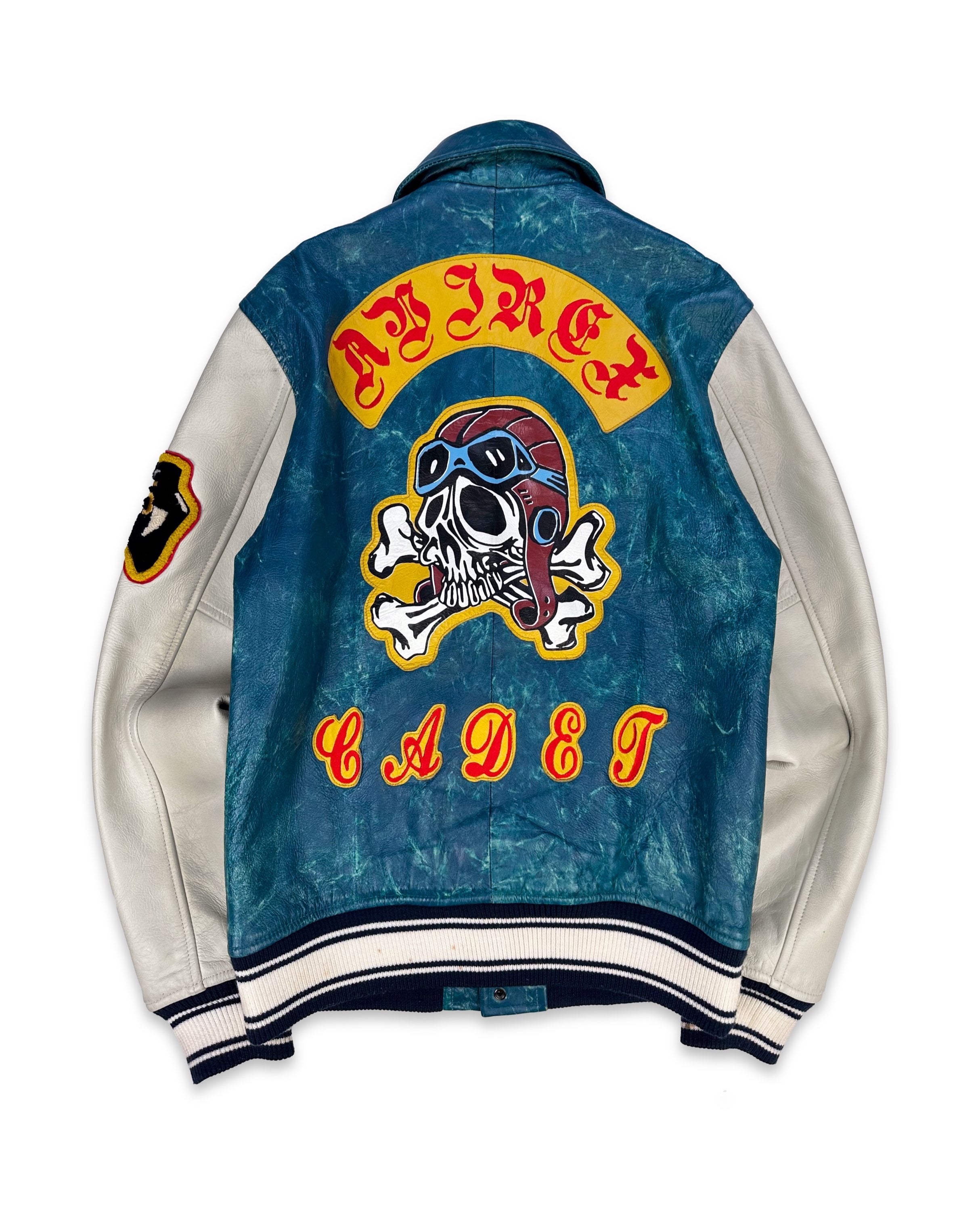1980s Avirex ‘Skull’ Leather Two Tone Patched Varsity Jacket