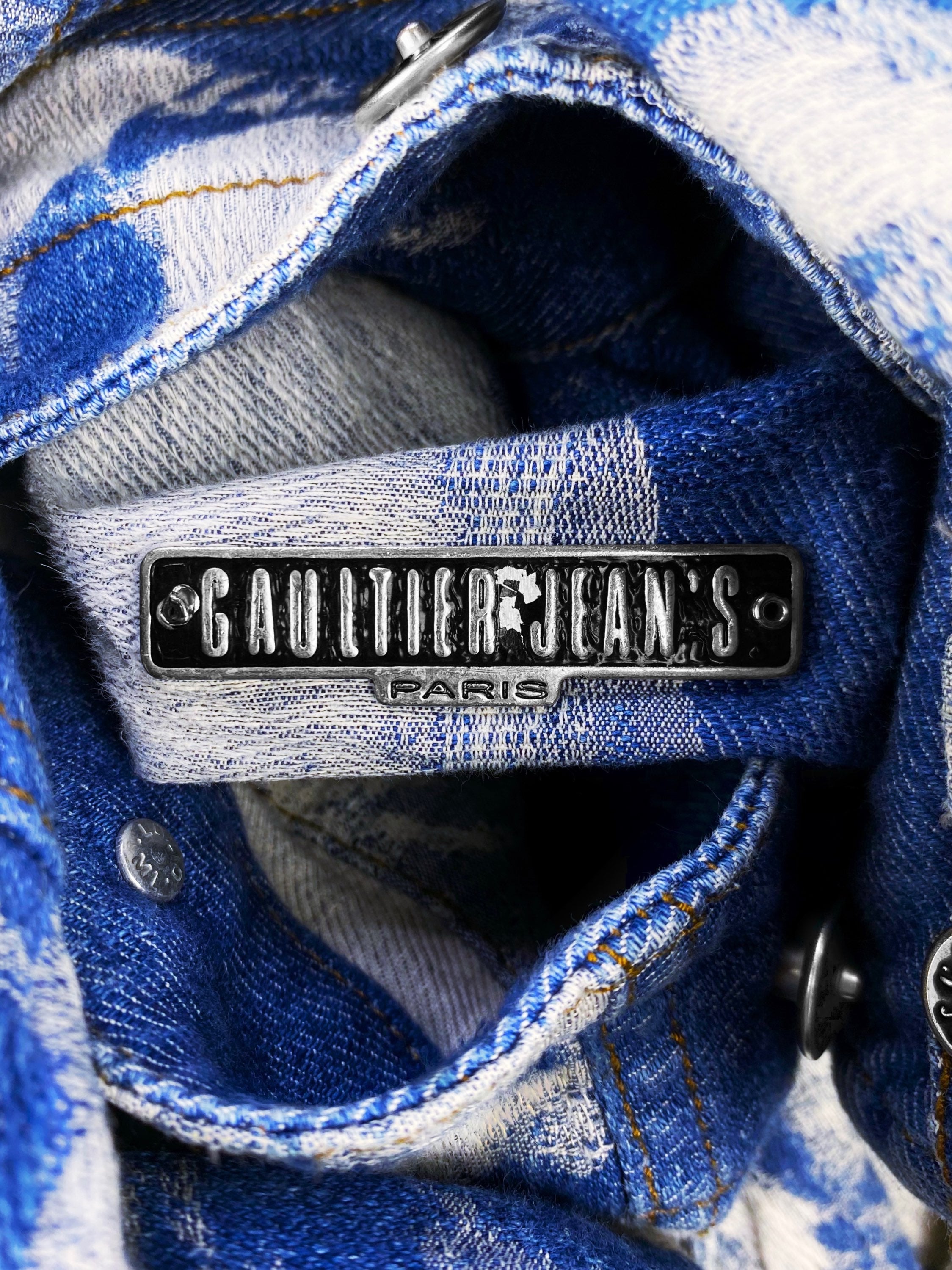 SS93 Jean Paul Gaultier “Faces” Graphic Blue Denim Jacket