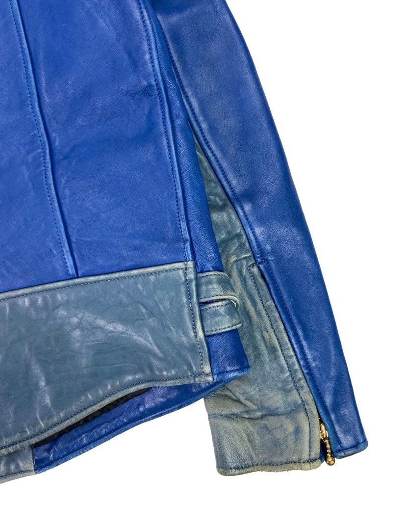 Blackmeans Double Rider Two Tone Zipped Leather Biker Jacket