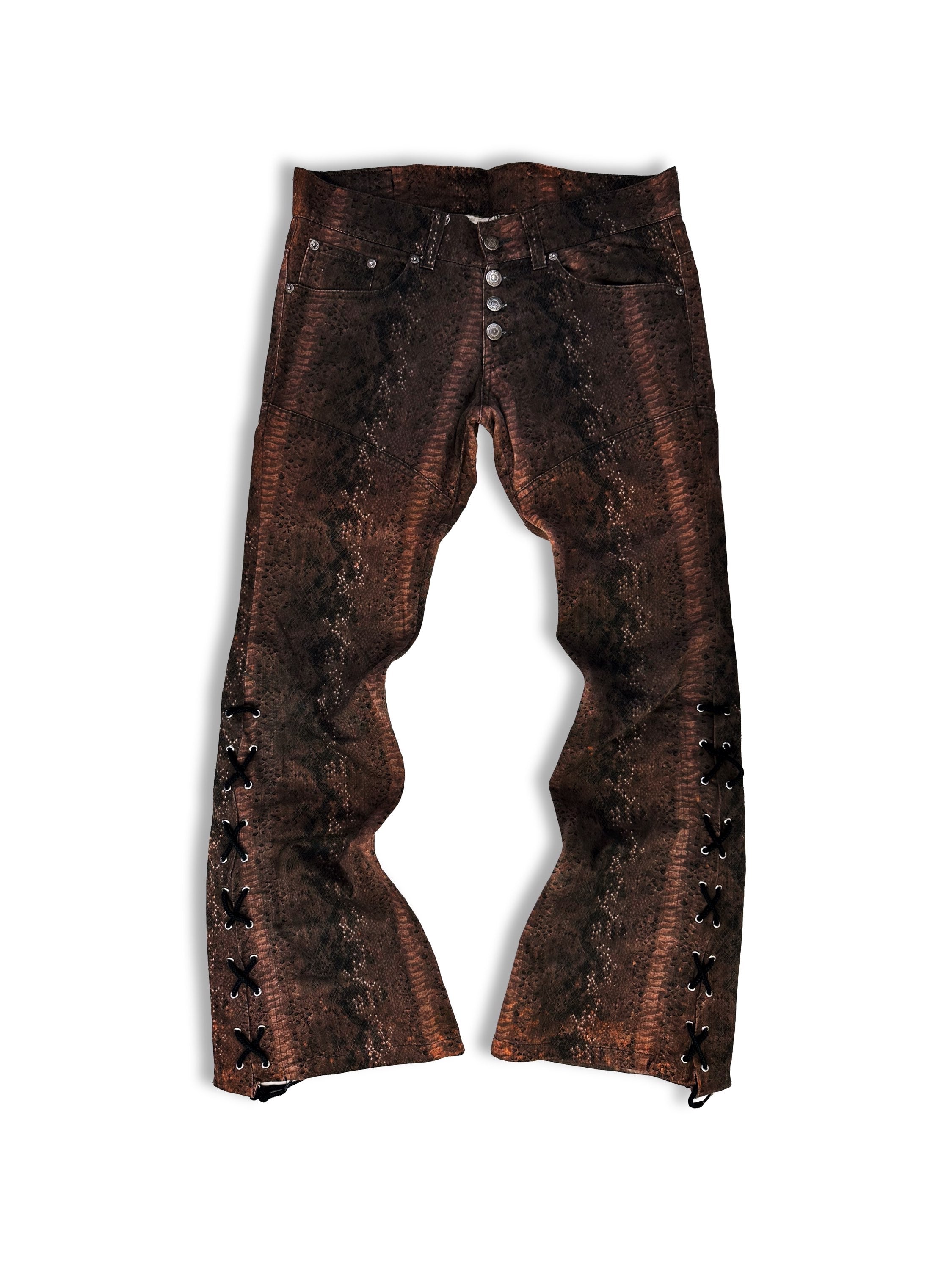 00s Tornado Mart ‘Snakeskin’ Woven Laced Flare Cut Denim