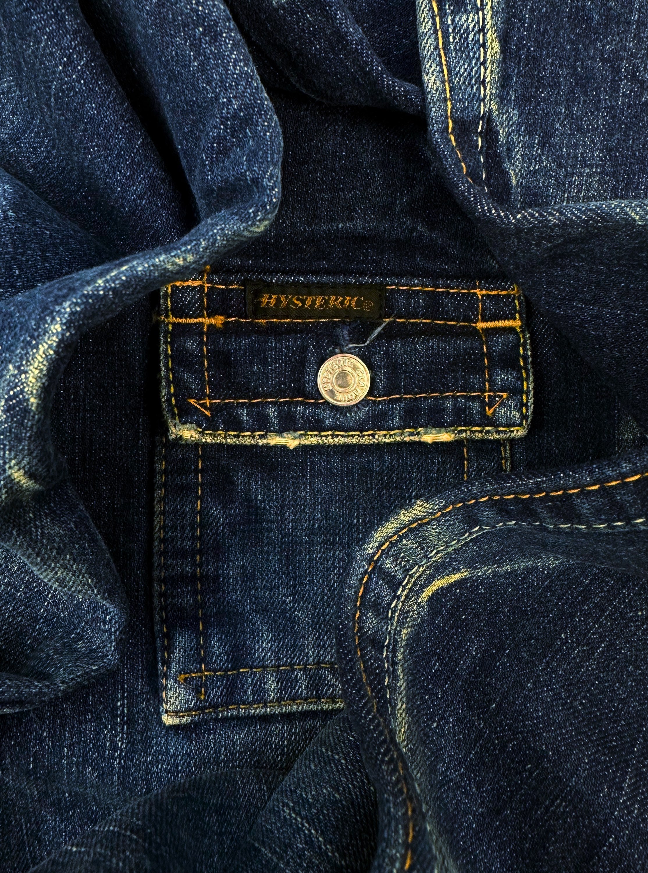 Hysteric Glamour Indigo Whiskered Cargo Pocket Flared Denim