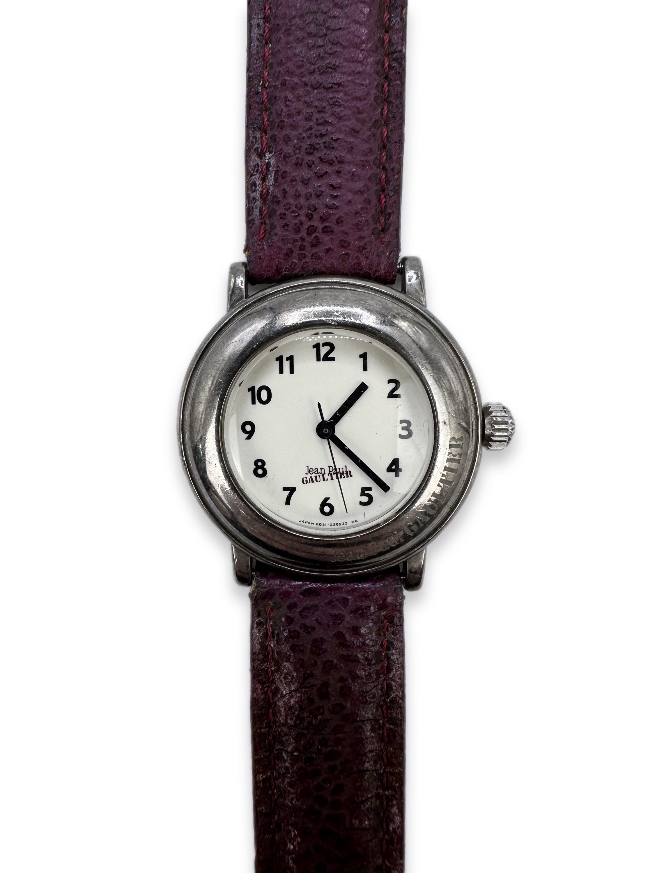 Jean Paul Gaultier Leather Metallic Face Wrist Watch
