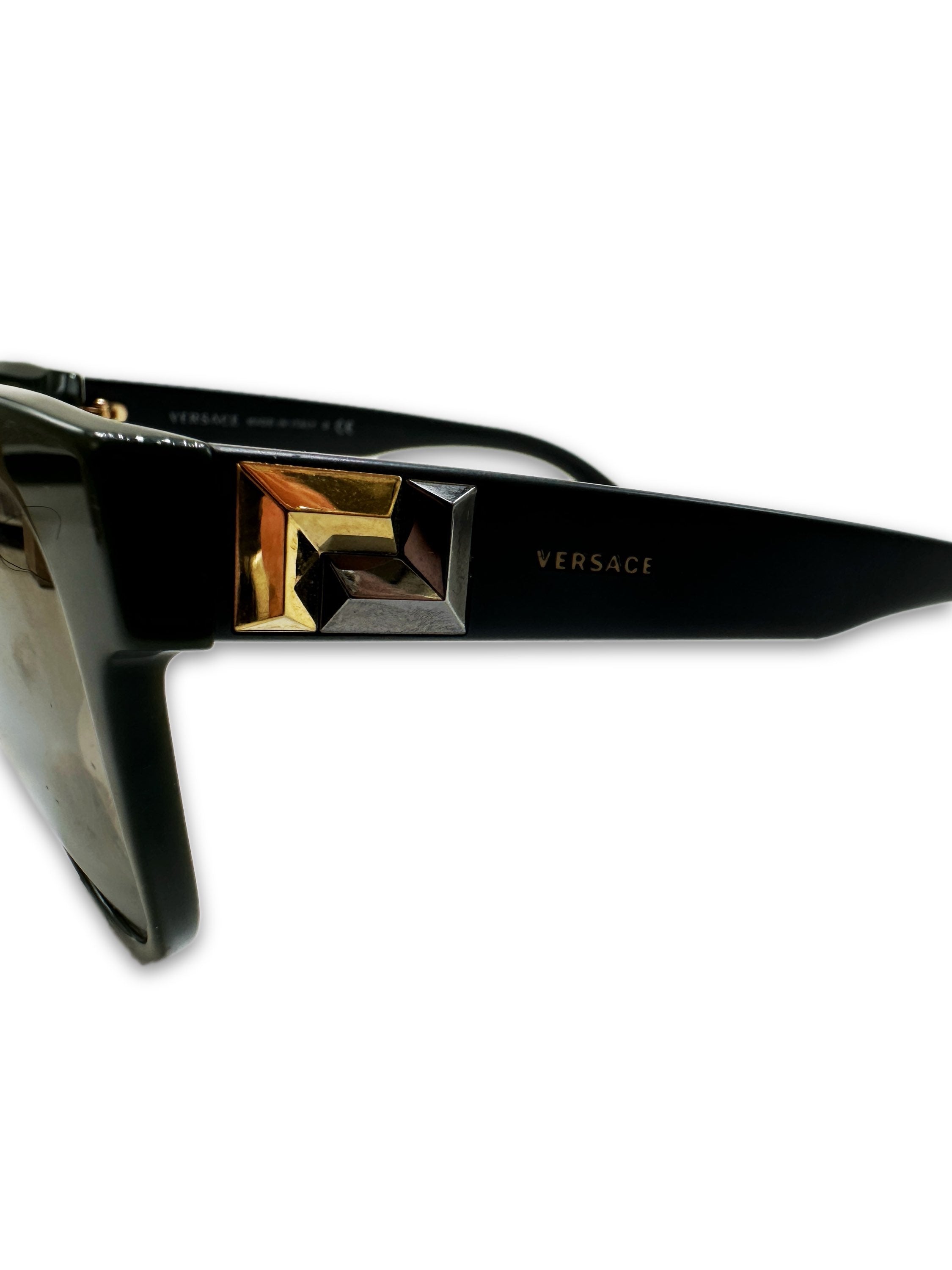 00s Versace ‘Studded’ Black Wayfarer Rounded Sunglasses
