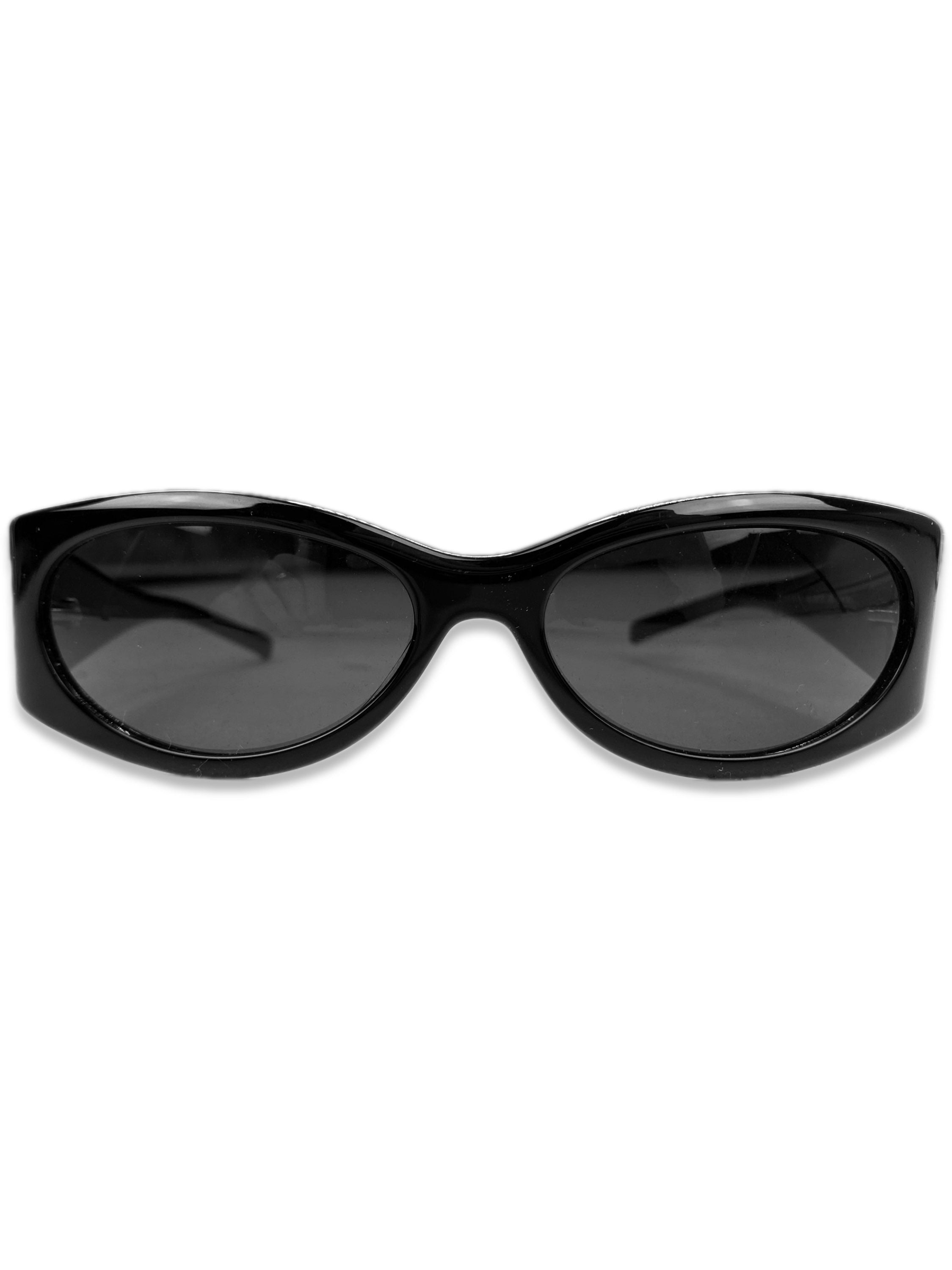 Gucci ‘GG’ Rhinestone Logo Black Glossy Rounded Frame Sunglasses