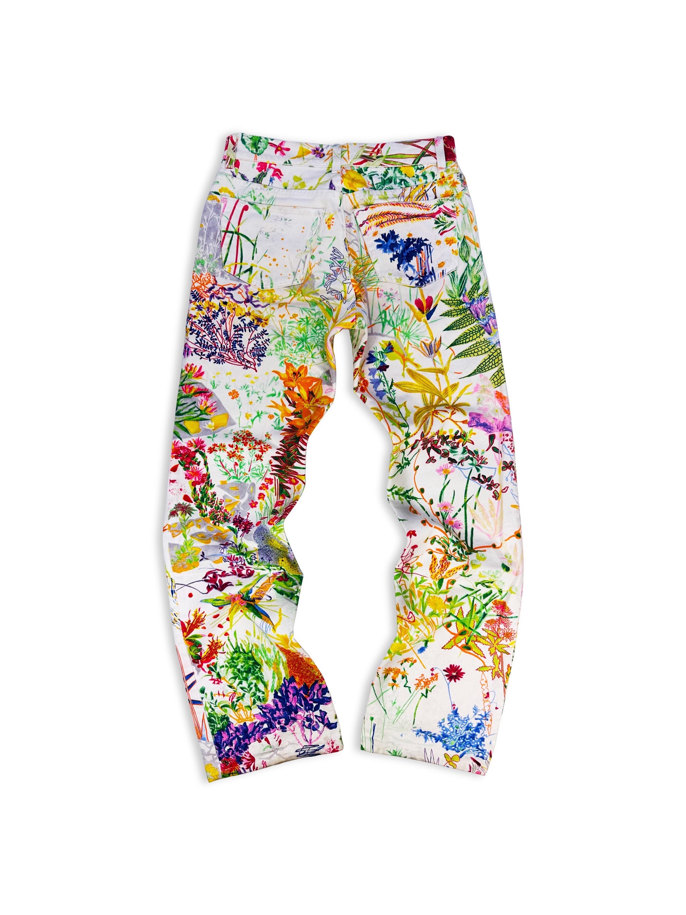 SS05 Helmut Lang ‘Swiss’ White Floral Print Flared Denim