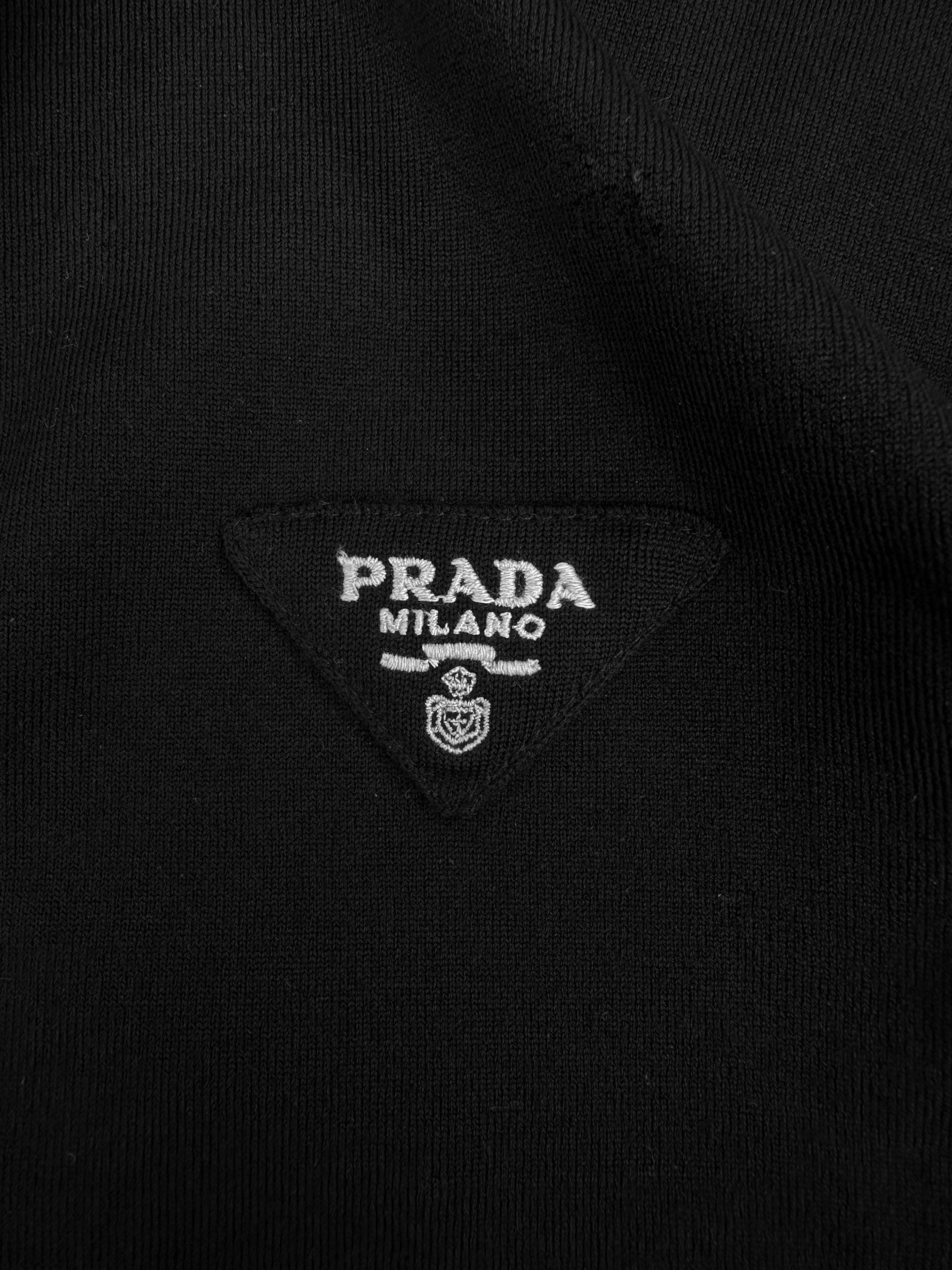 SS22 Prada Triangle Logo Black Quarter-zip Collared Shirt