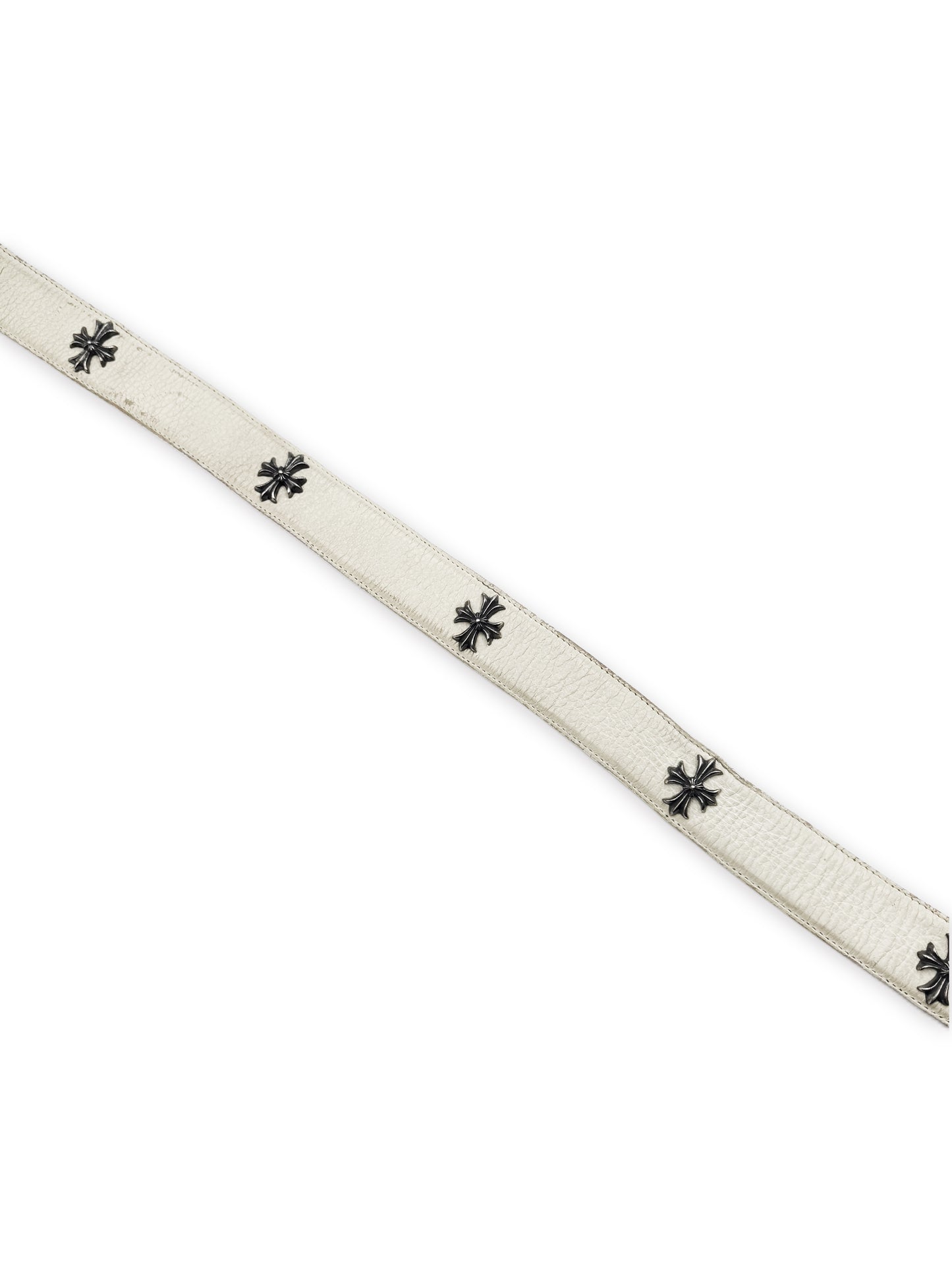 Chrome Hearts Plus Cross Pendant White Leather .925 Silver Belt Strap
