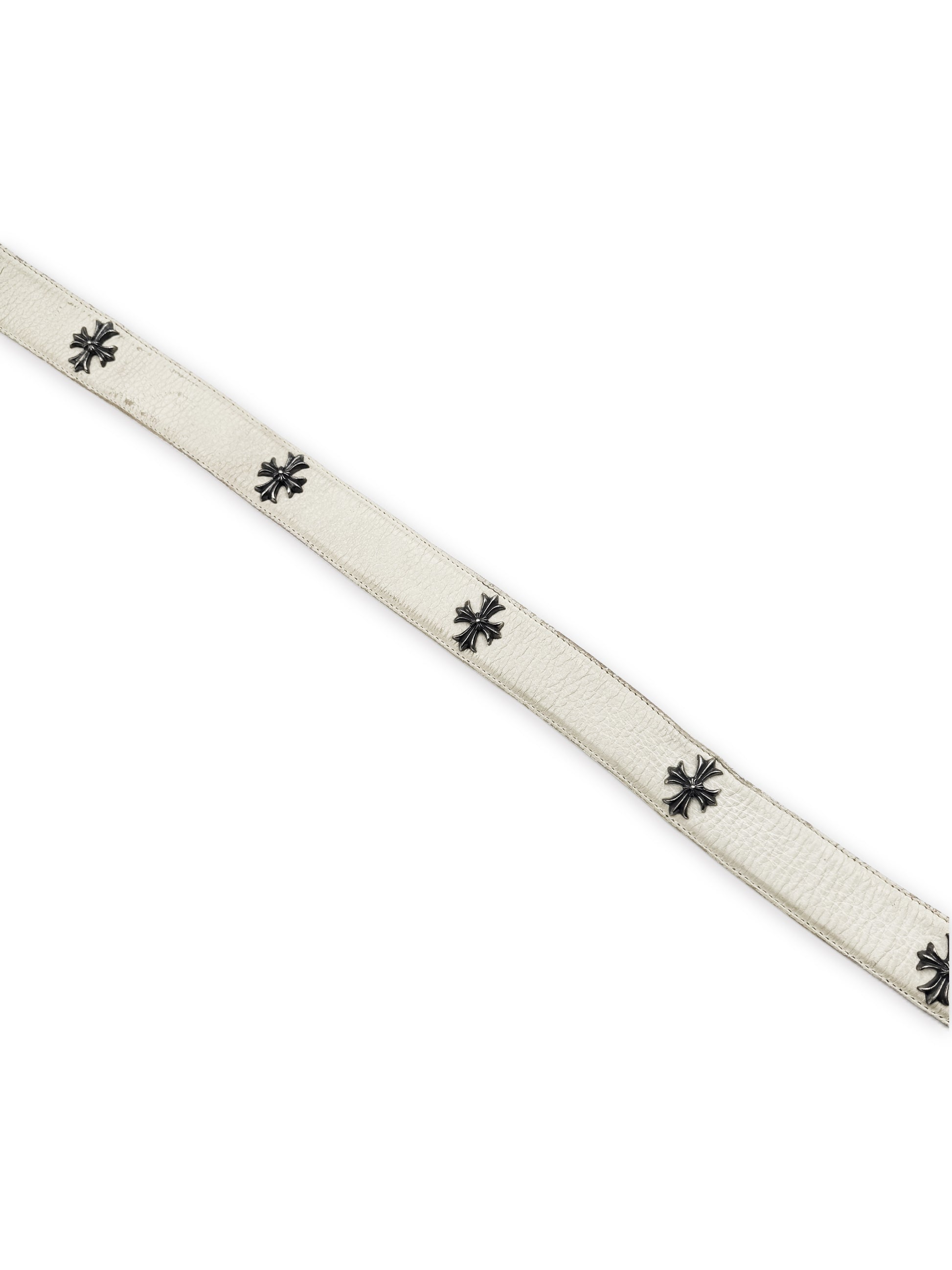 Chrome Hearts Plus Cross Pendant White Leather .925 Silver Belt Strap
