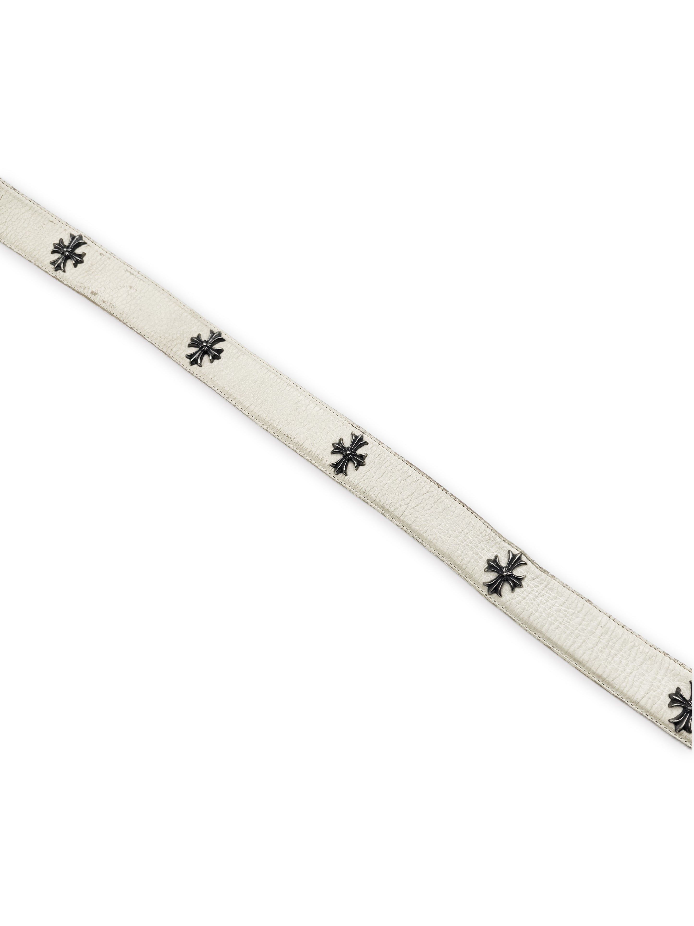 Chrome Hearts Plus Cross Pendant White Leather .925 Silver Belt Strap