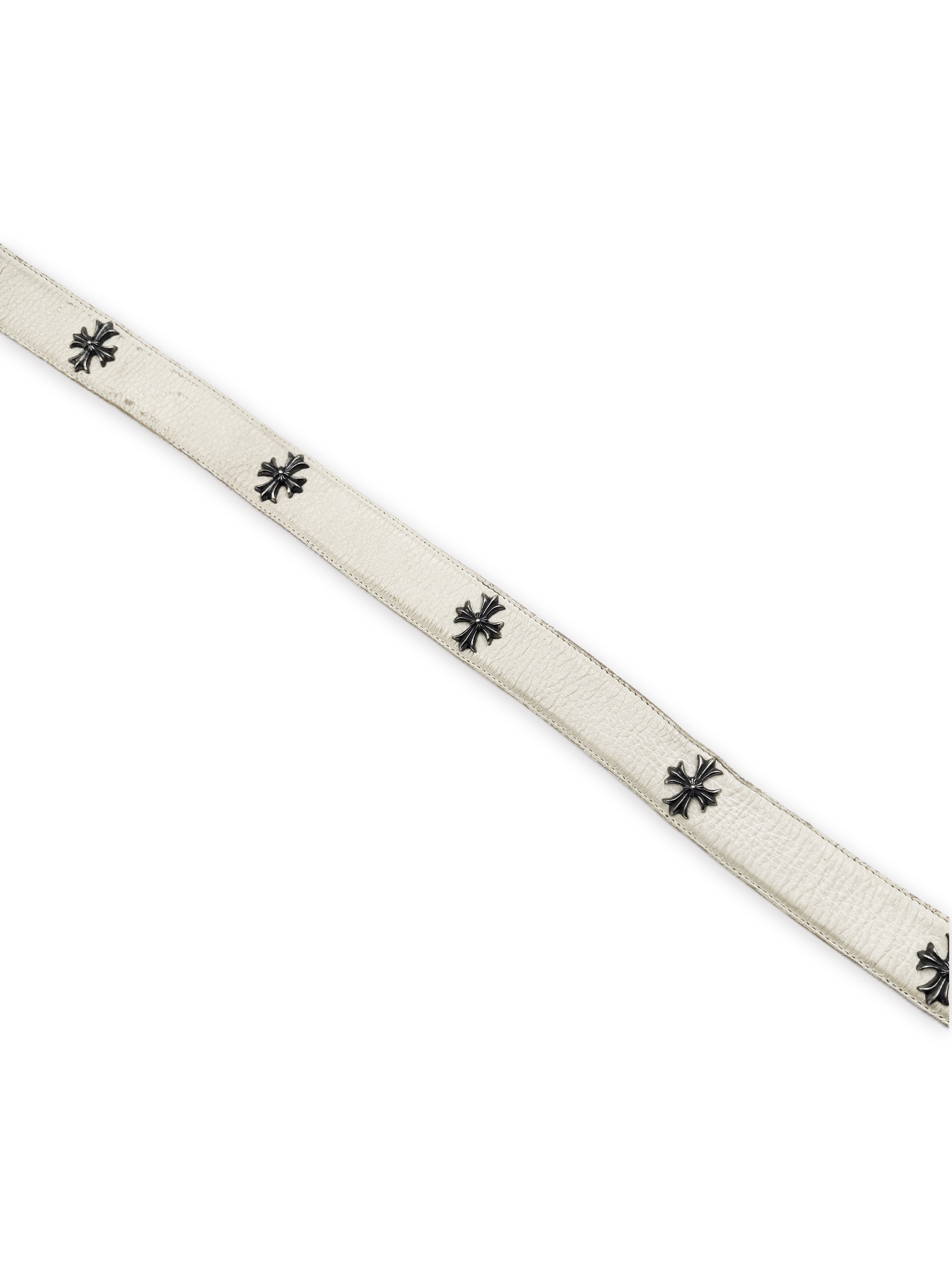 Chrome Hearts Plus Cross Pendant White Leather .925 Silver Belt Strap