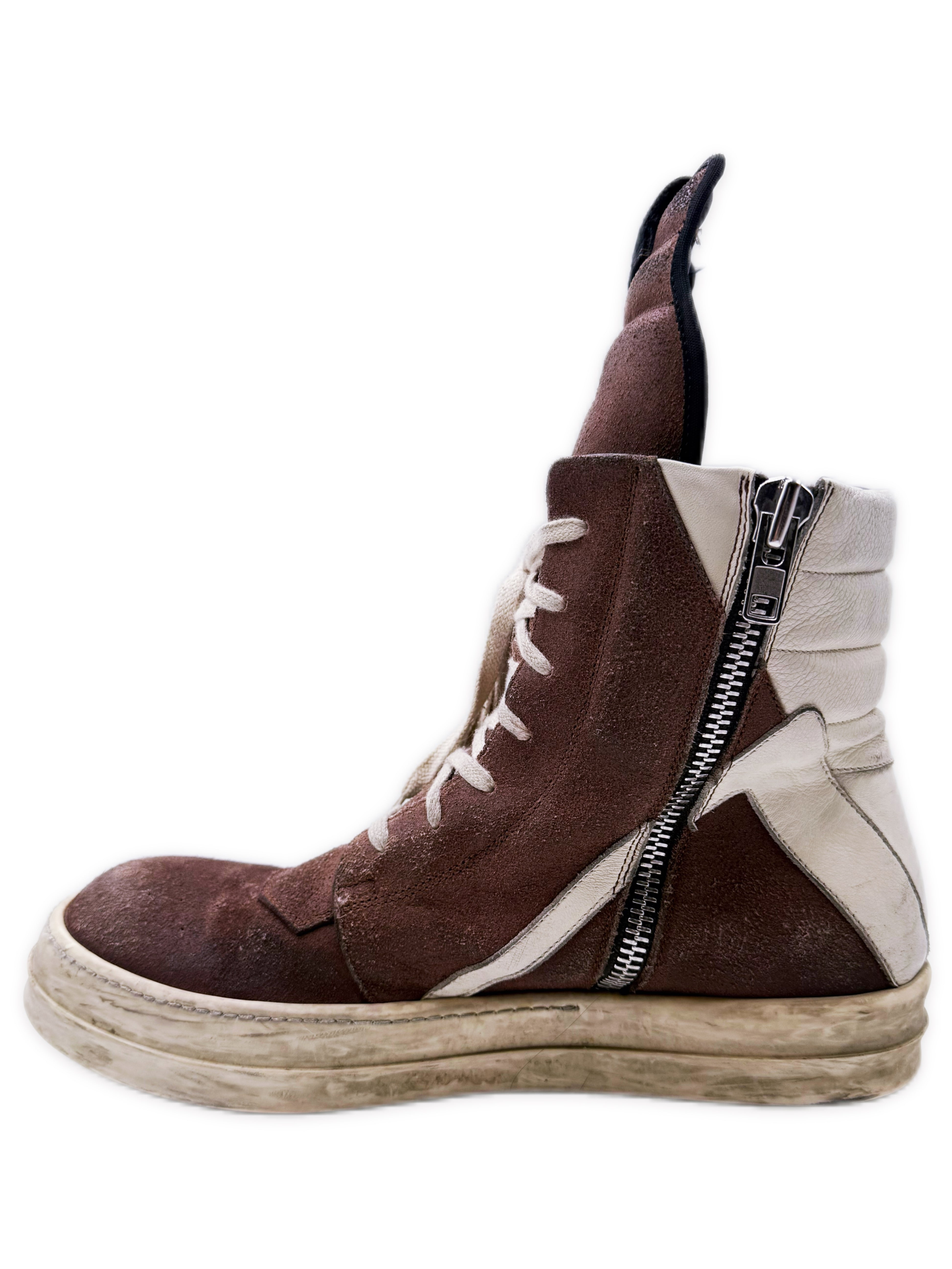 AW14 Rick Owens Blood/Brown Suede Geobasket Sneakers