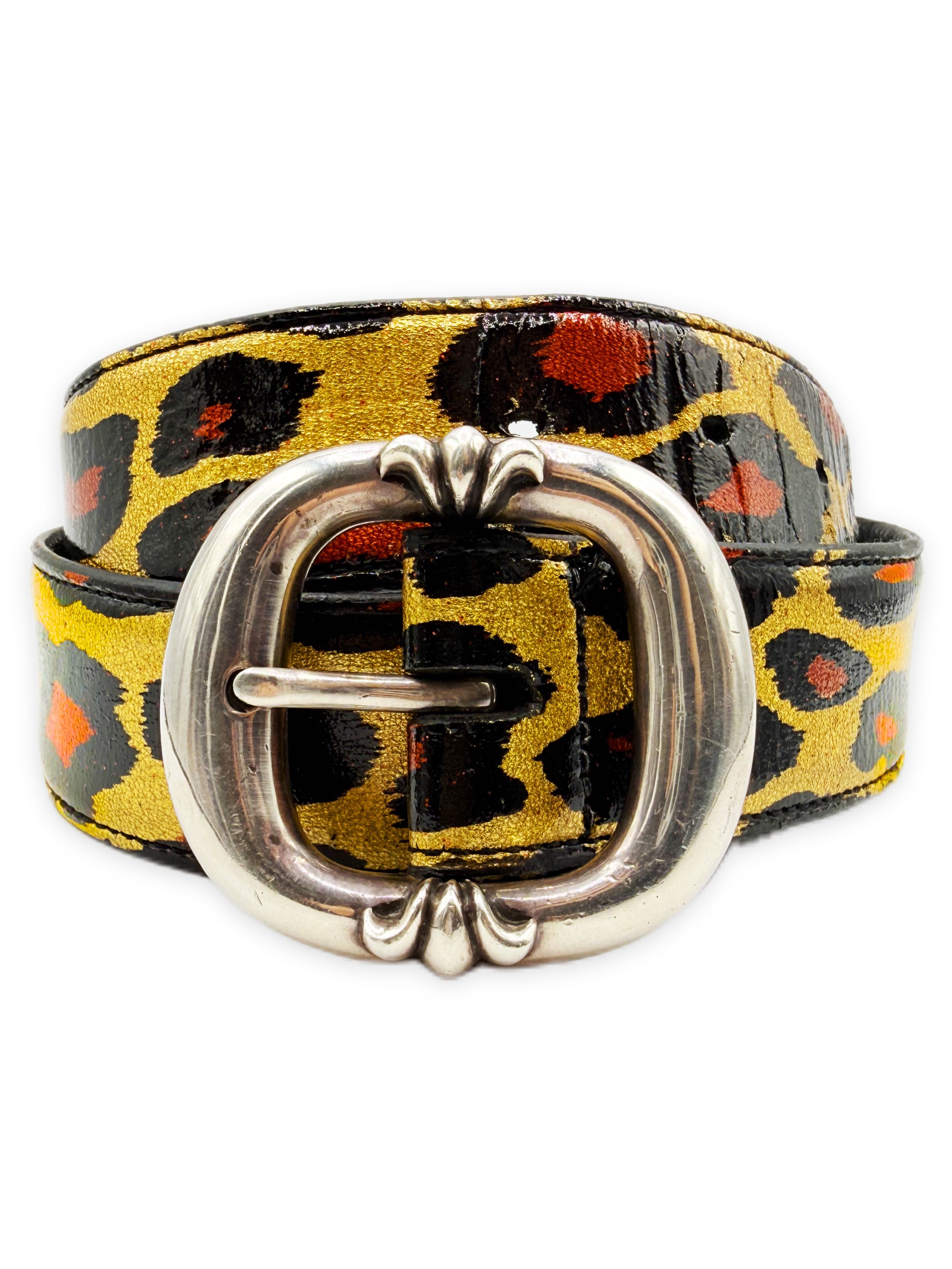 Chrome Hearts Leopard Painted Gunslinger .925 Silver Leather Belt