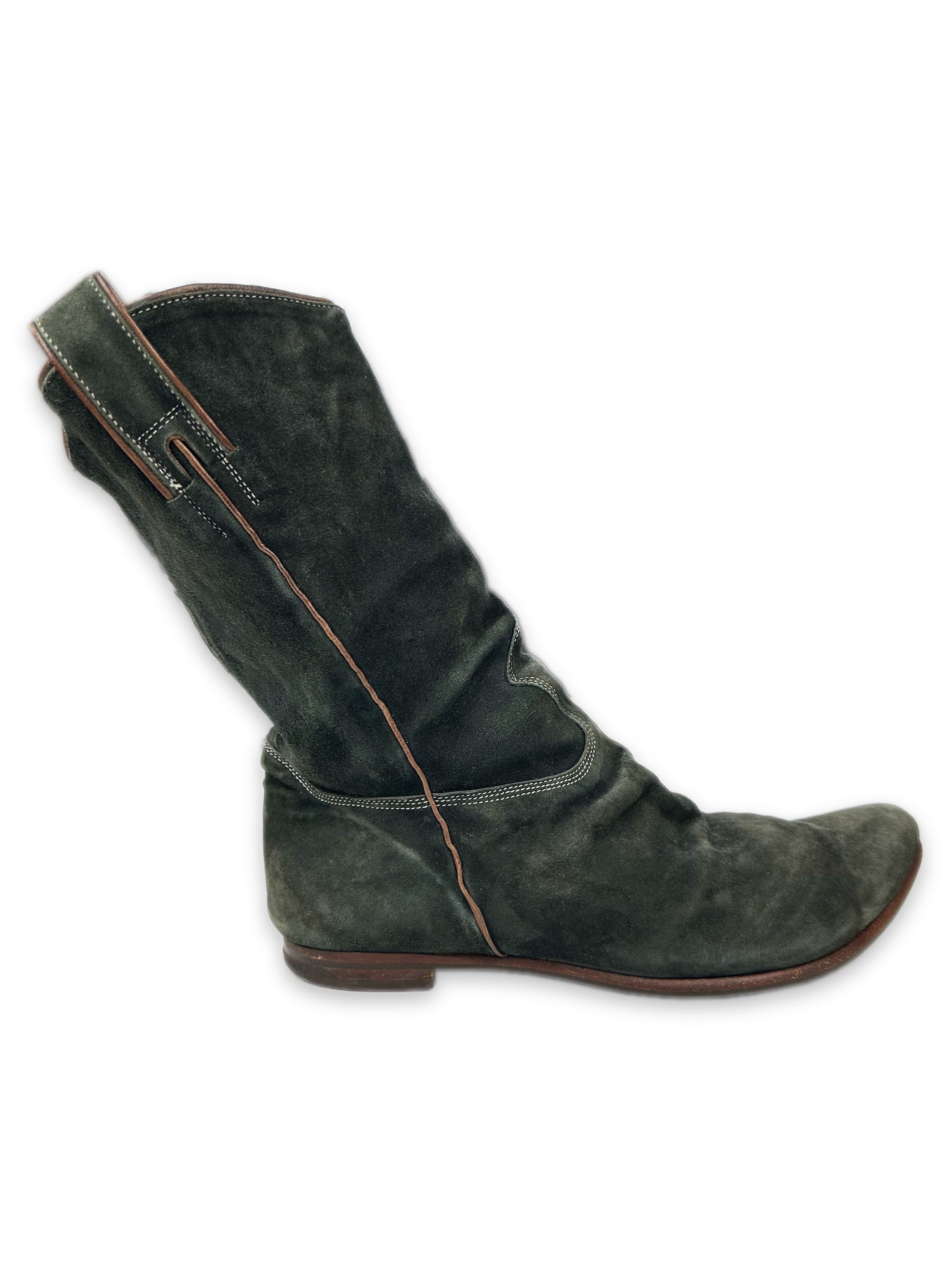 Mihara Yasuhiro Forest Green Fleur Cut Suede Boots