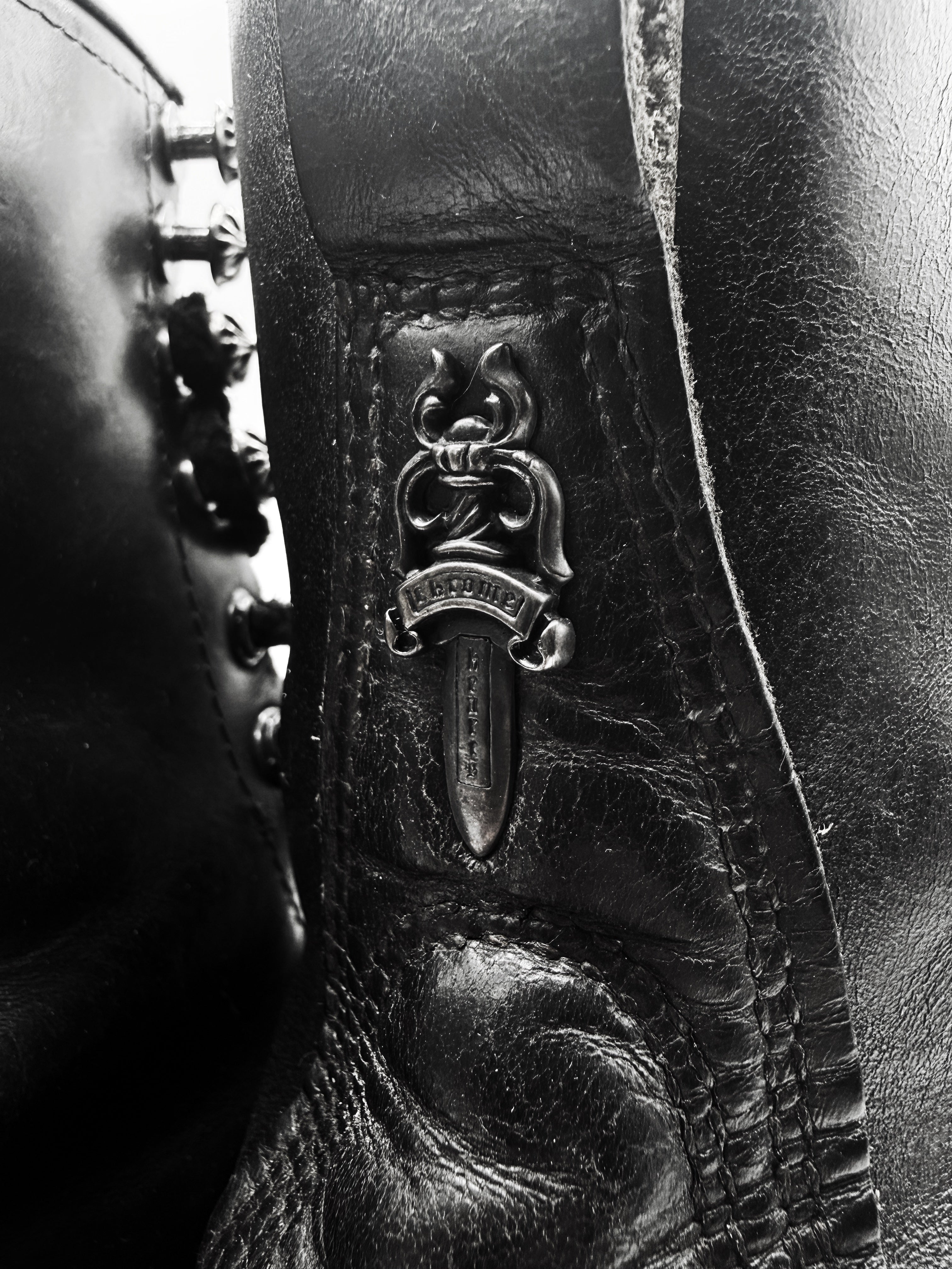Chrome Hearts x Wesco Black Leather Dagger Pendant Lace Boots