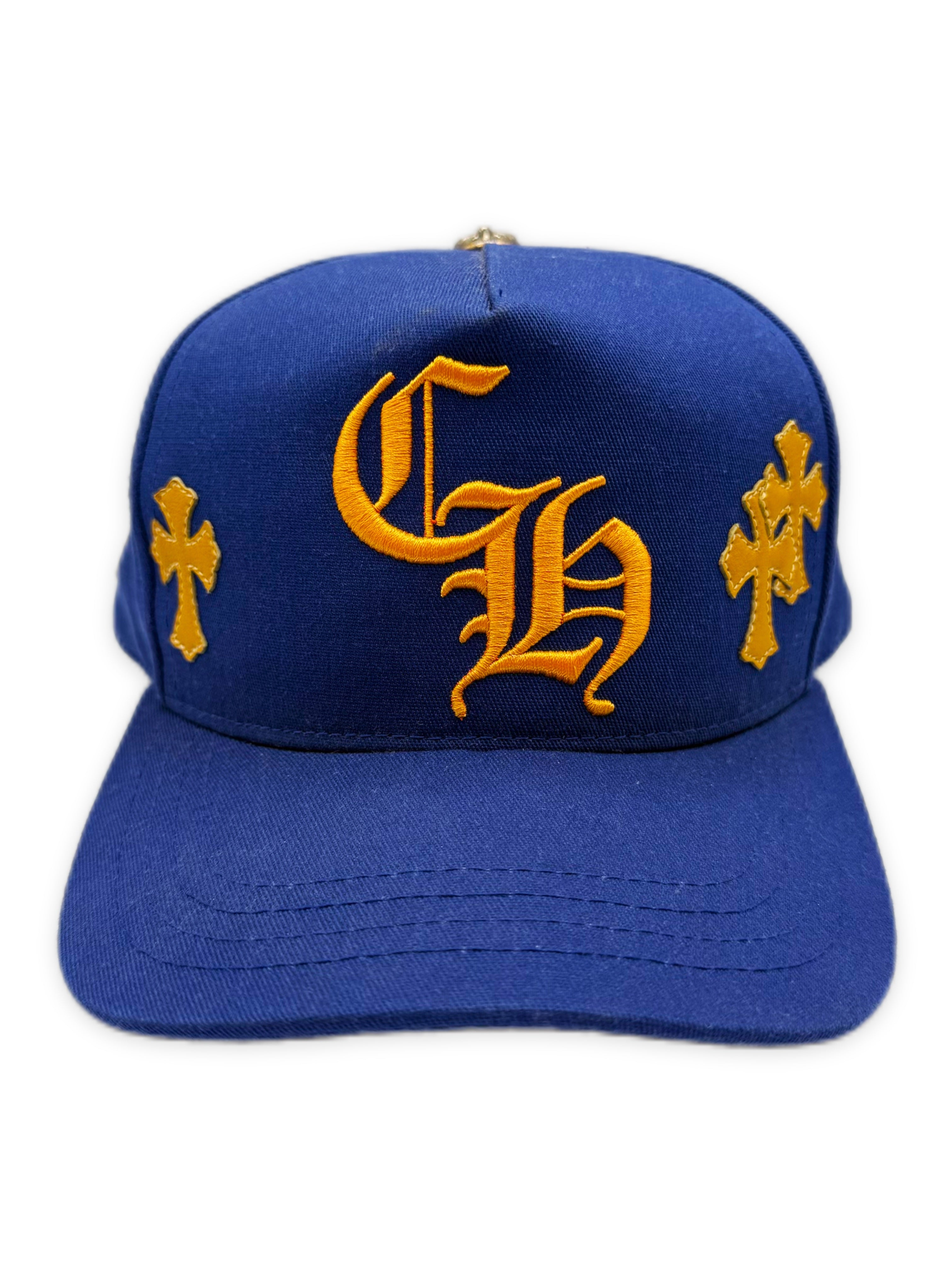 Chrome Hearts Yellow Cross Patch CH Blue Trucker Hat