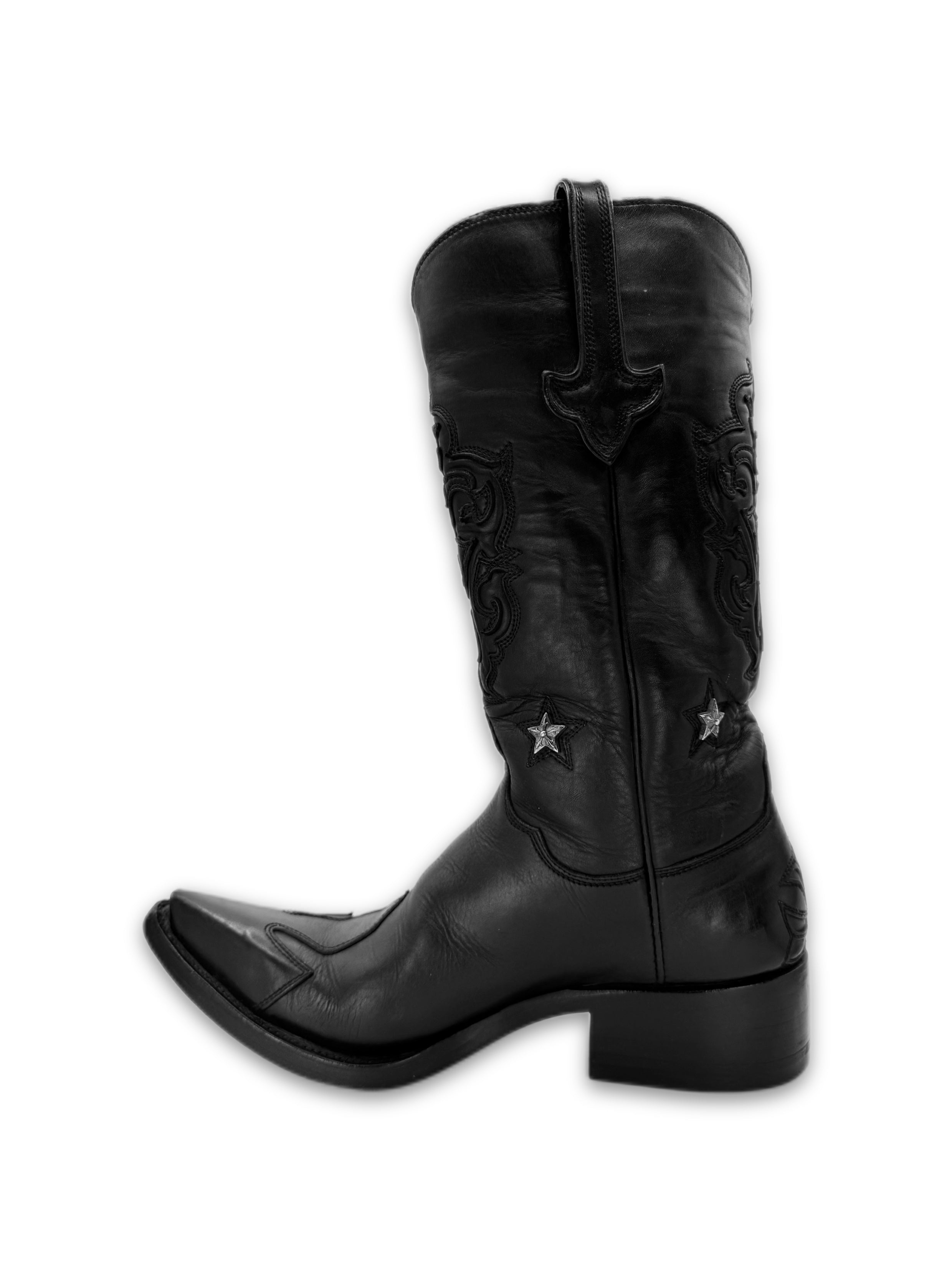 Chrome Hearts Western Star Black Leather Dagger Cowboy Boots