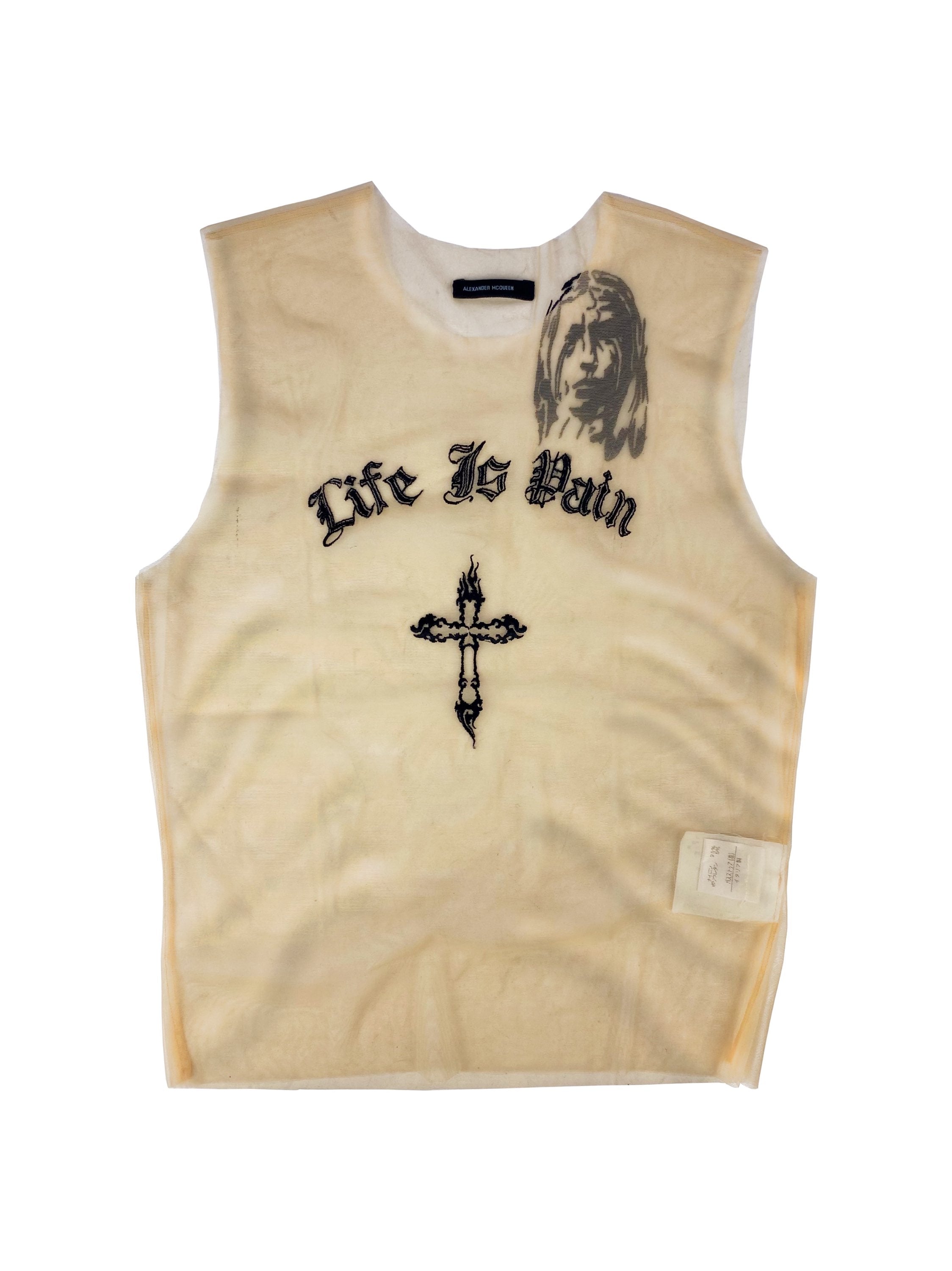 AW96 Alexander McQueen ‘Life is Pain’ Mesh Sheer Tank-Top