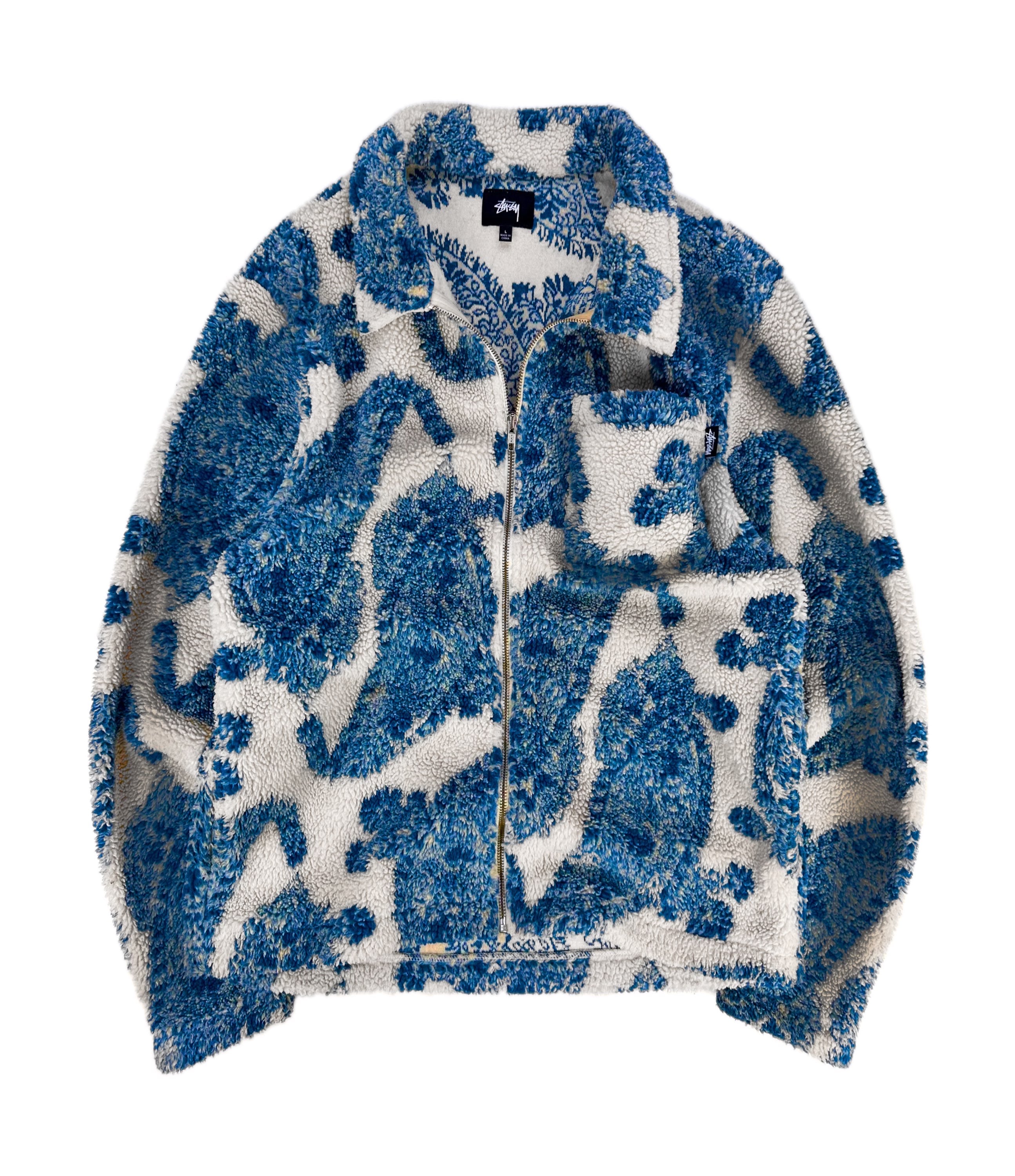 AW21 Stüssy ‘Paisley’ Deep Pile Fleece Zip-up Collared Jacket