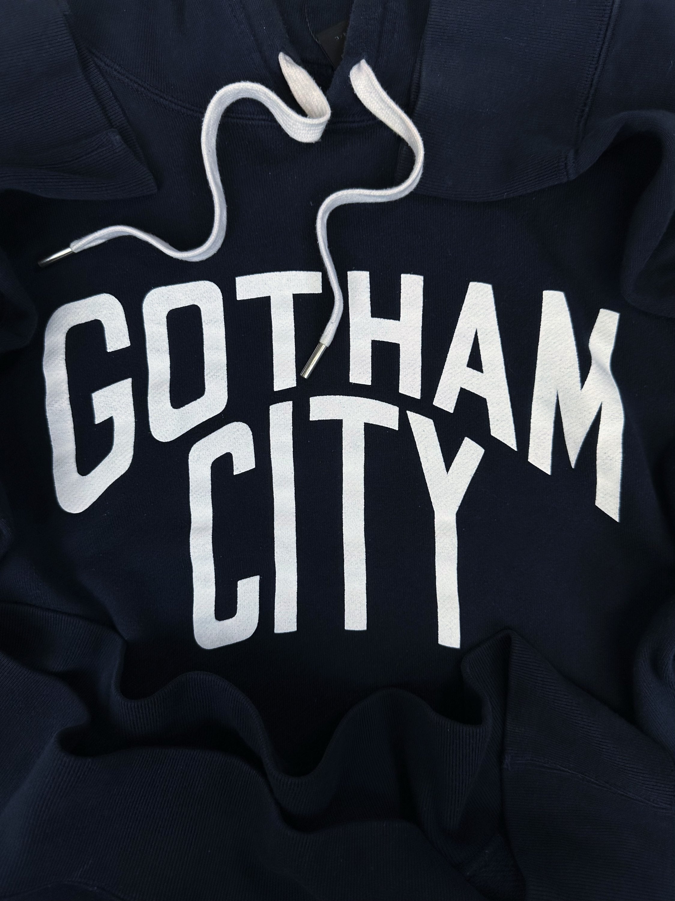 00s Number (N)ine ‘Gotham City’ Navy Blue Slogan Hoodie