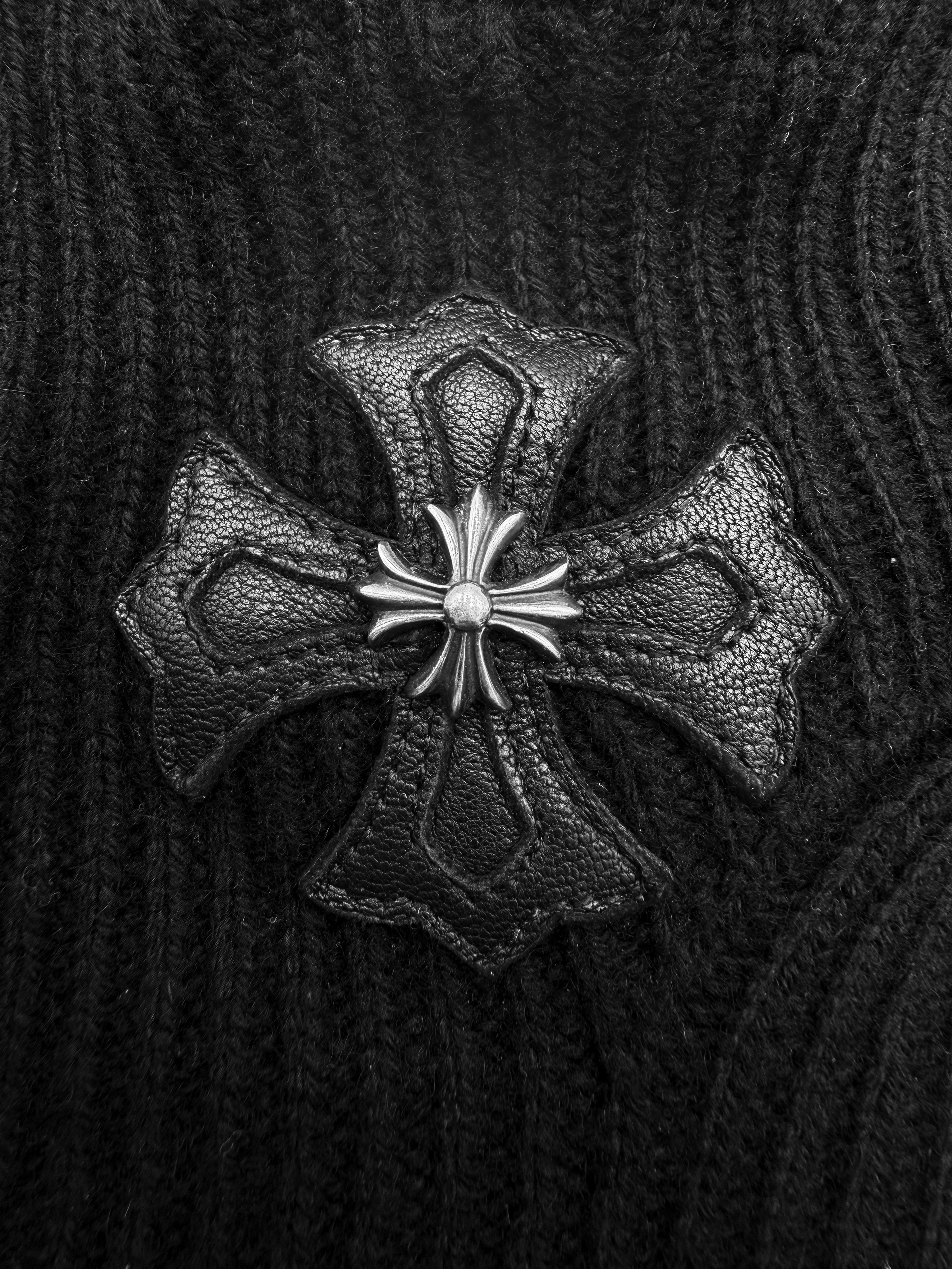 Chrome Hearts Leather Plus Patch Sticky Cashmere Fingerless Gloves