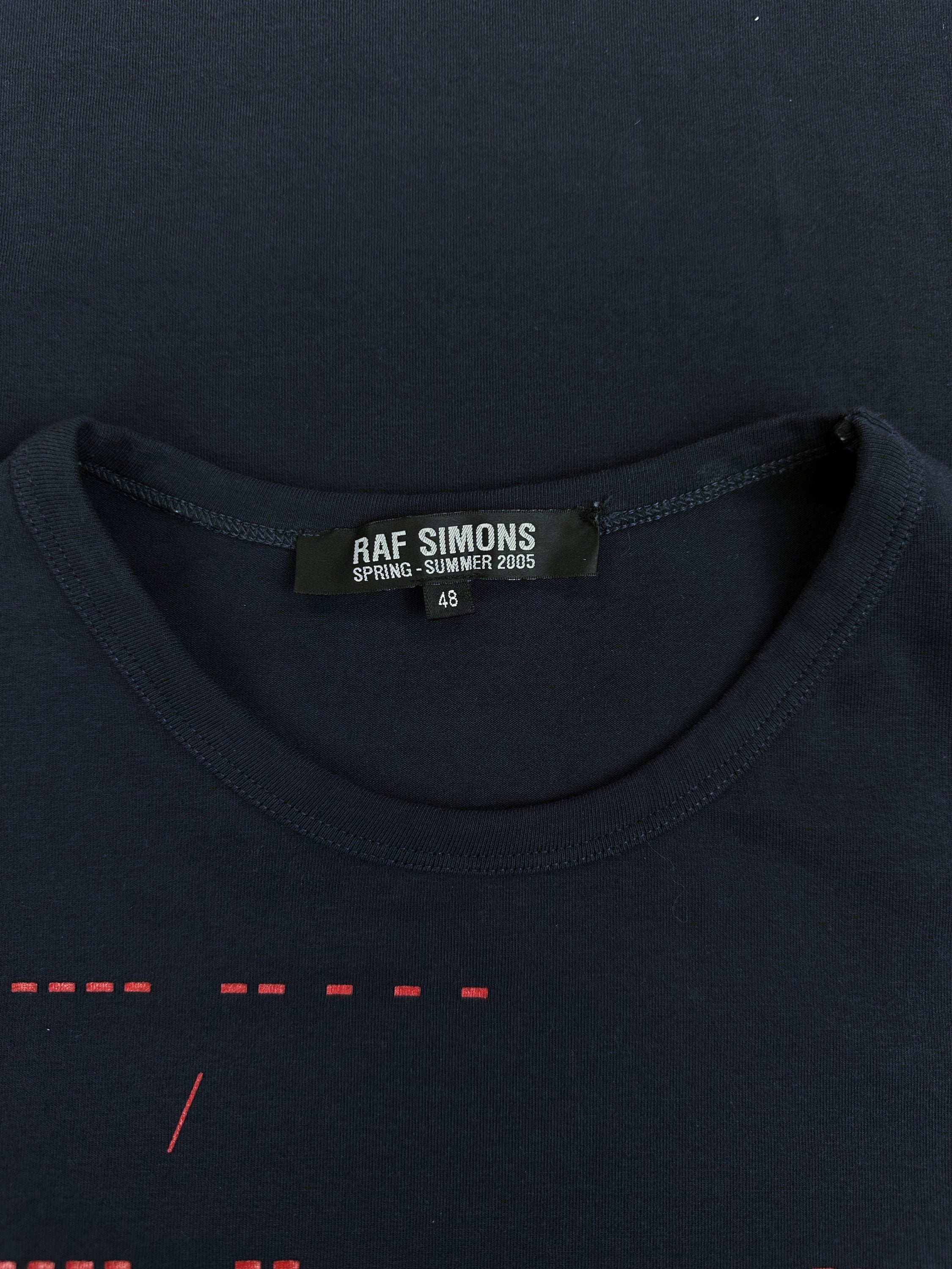 SS05 Raf Simons ‘Universe’ Contrast Slogan Navy Blue T-Shirt