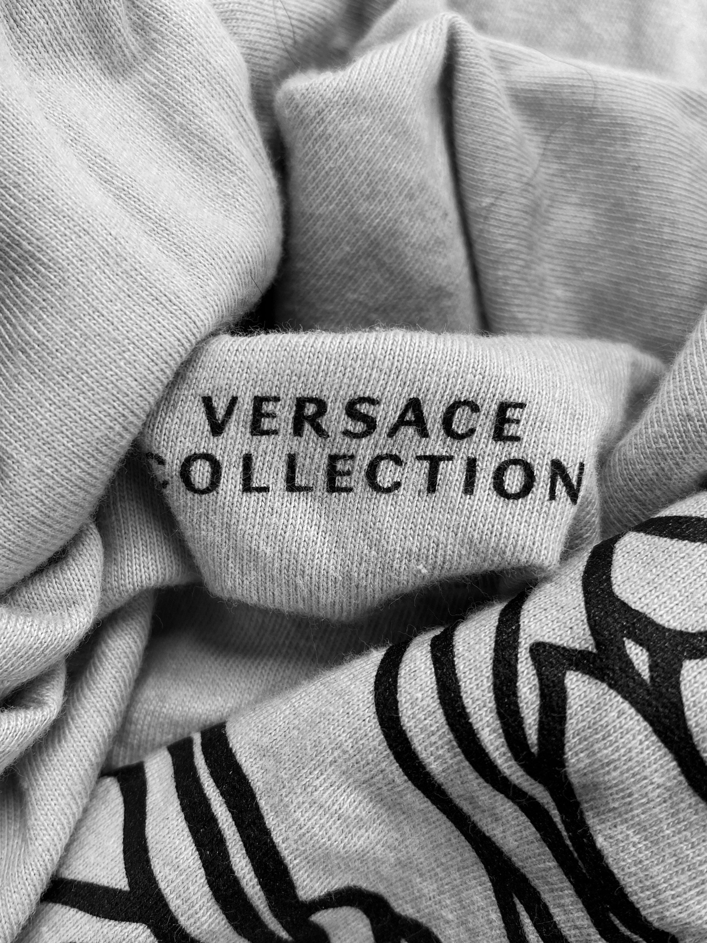 Versace Medusa Head Logo Striped Graphic Grey T-Shirt