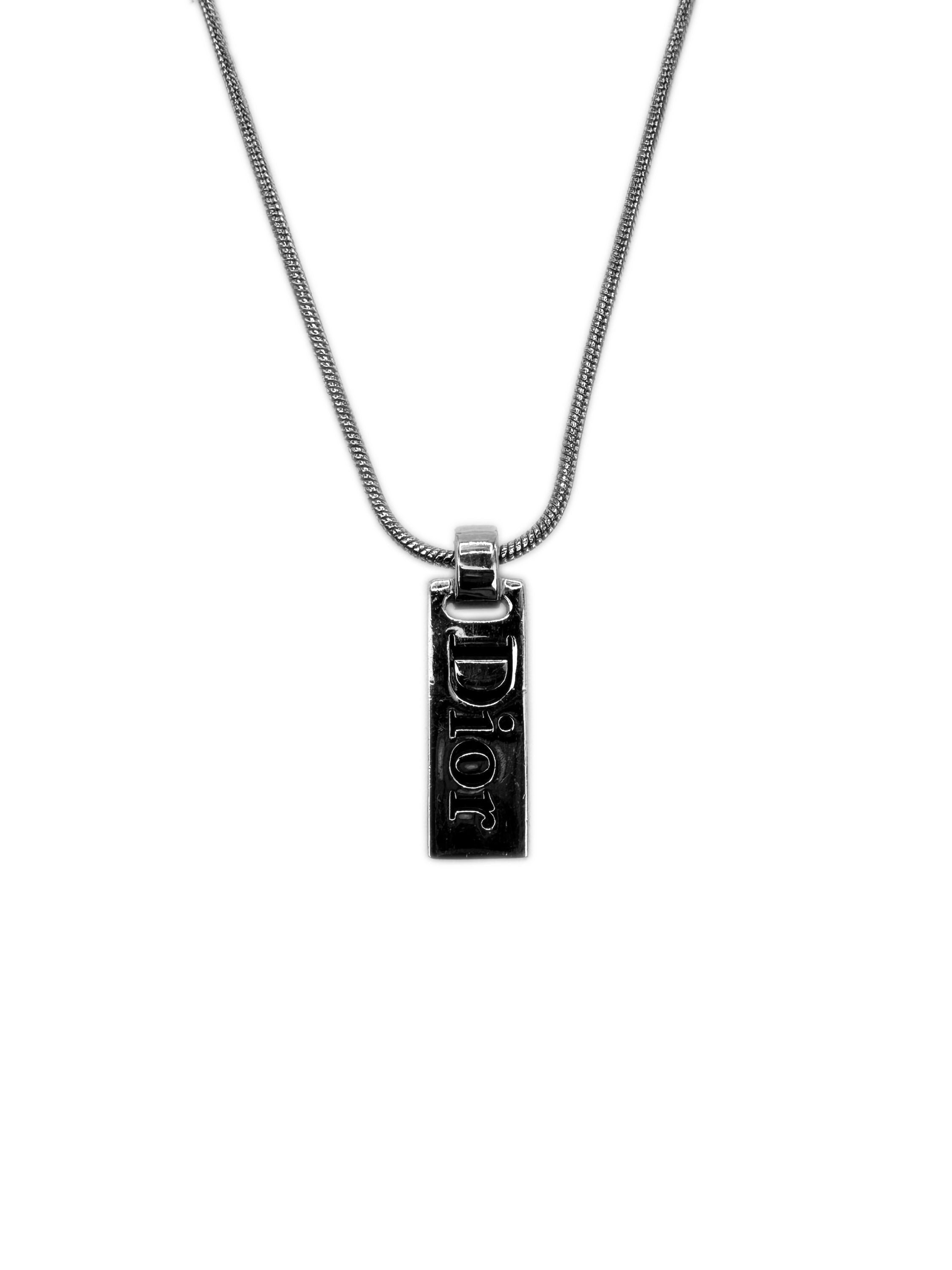 00s Dior Silver Pendant Spellout Logo Necklace