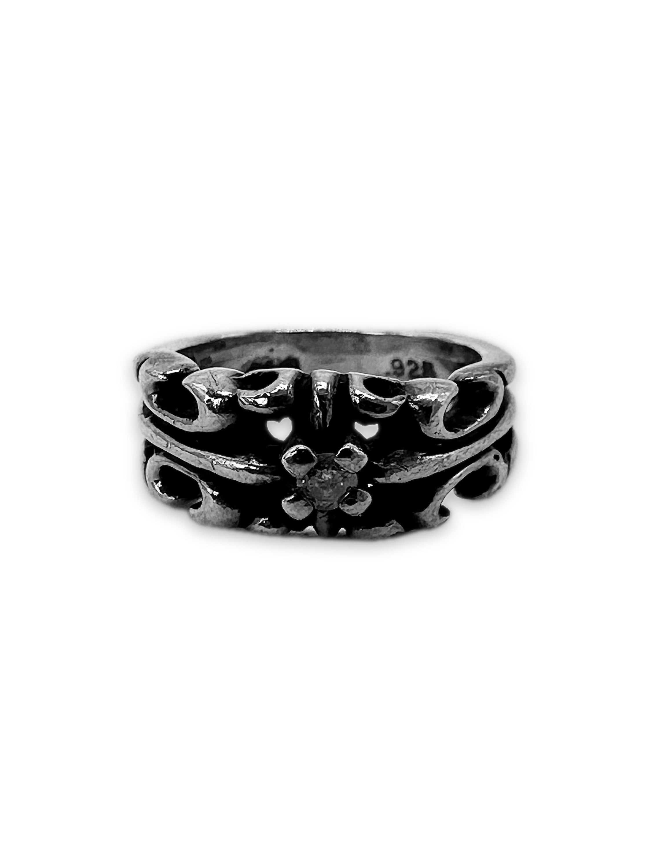 90s A&G Rock ‘n Roll Couture Diamond Fleur .925 Silver Ring