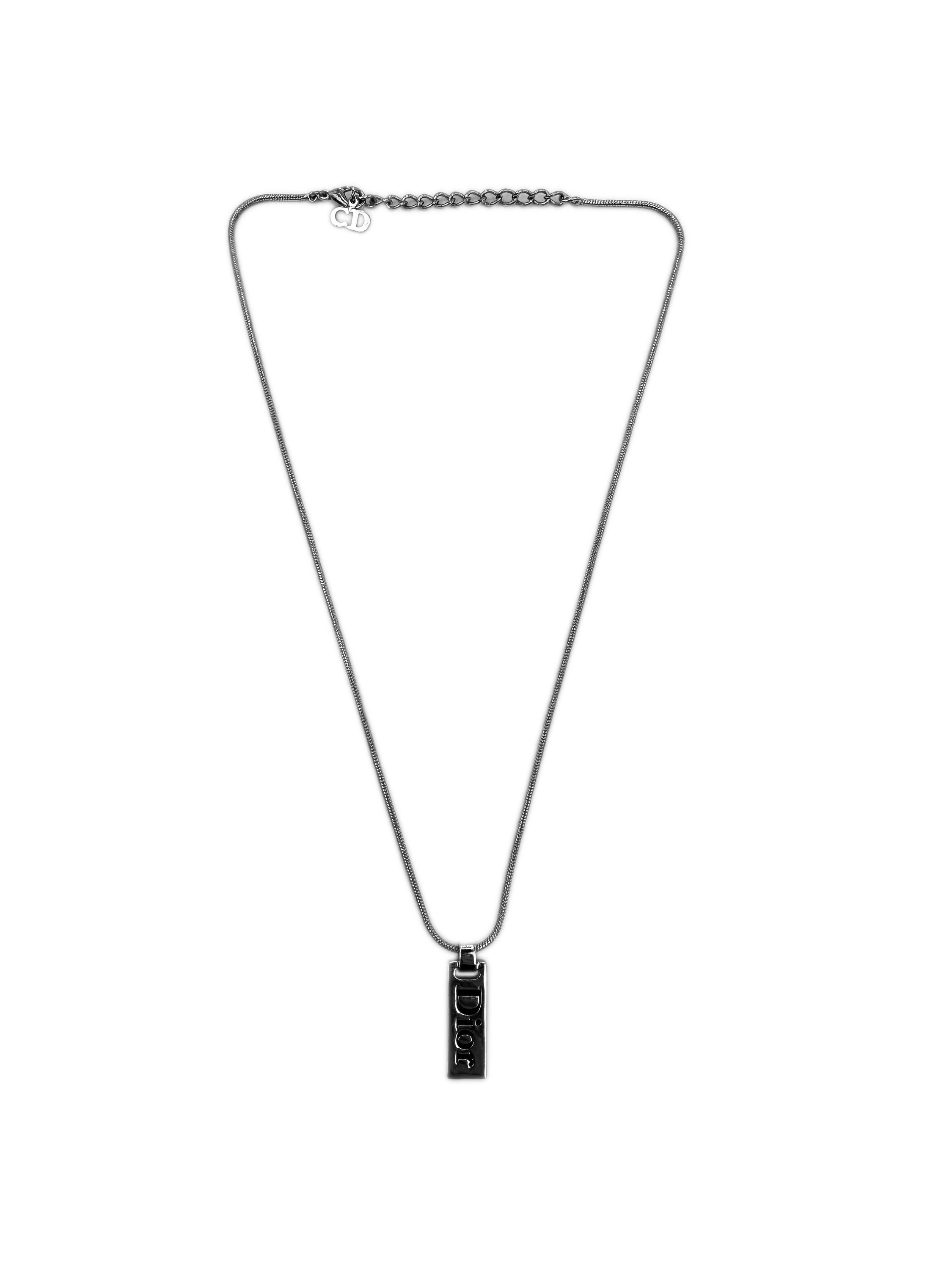 00s Dior Silver Pendant Spellout Logo Necklace
