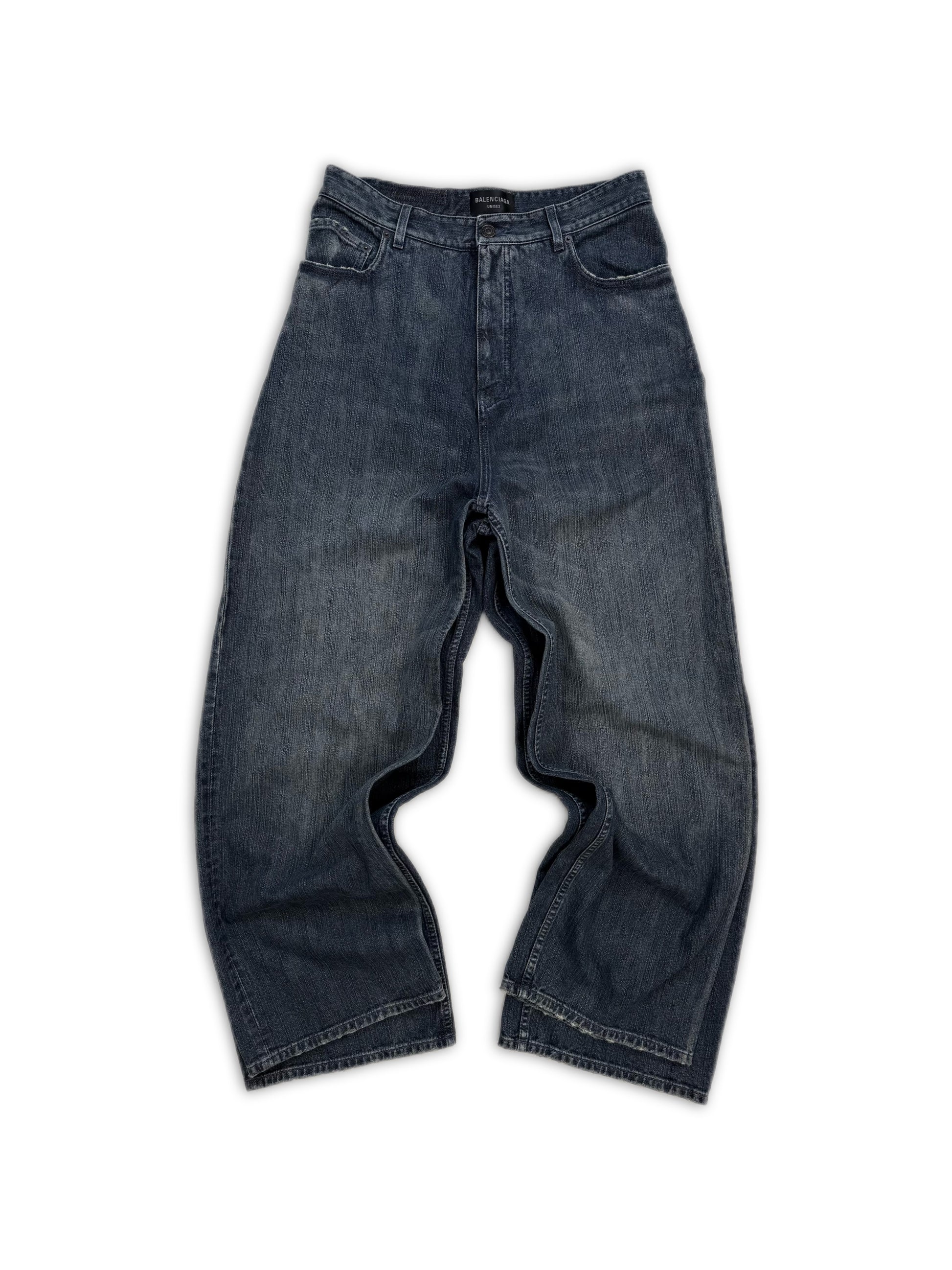 AW23 Balenciaga Double Layered Washed Blue Wide Cut Denim