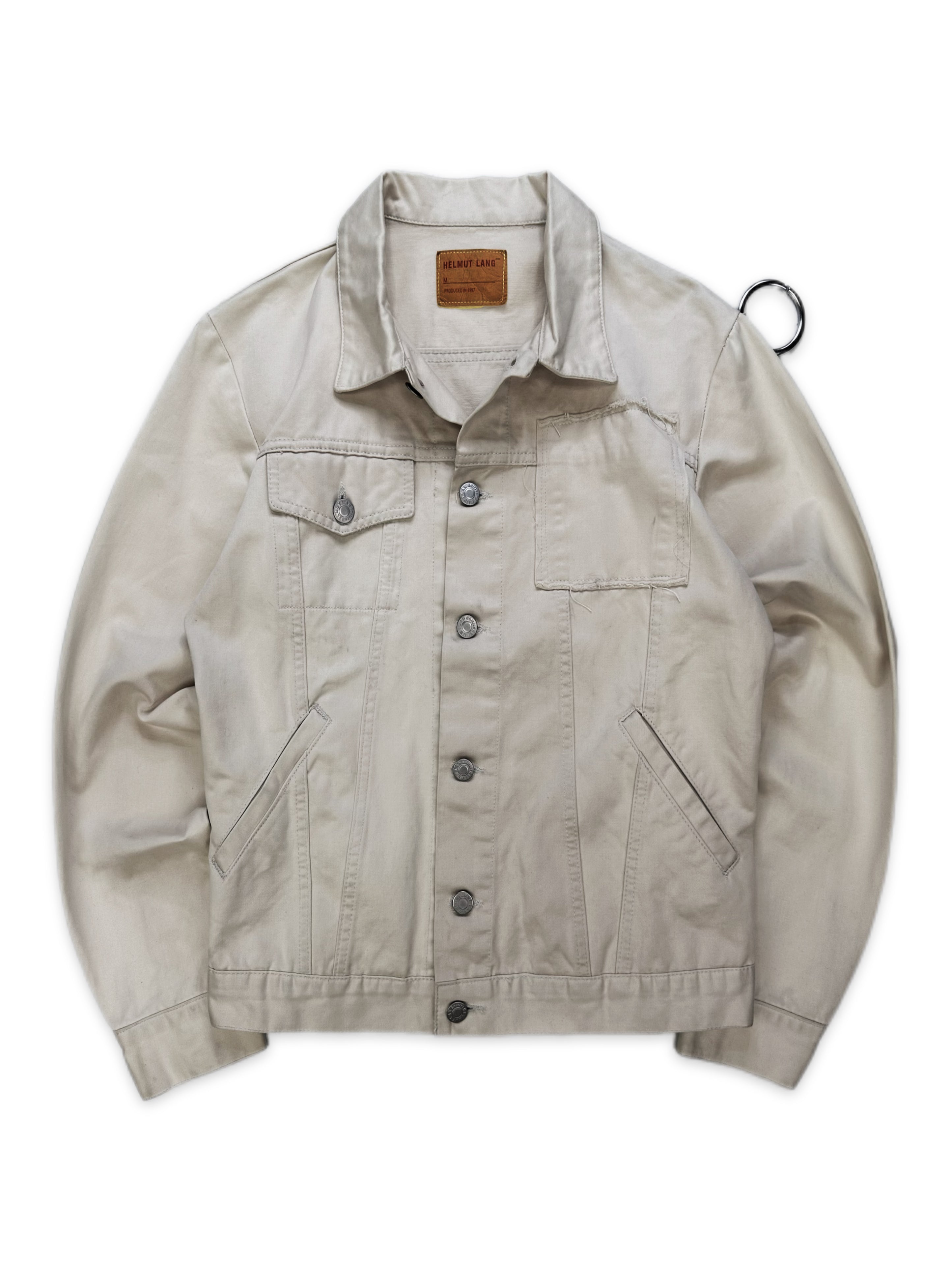 SS97 Helmut Lang ‘Cock Ring’ Cream Patched Denim Trucker Jacket