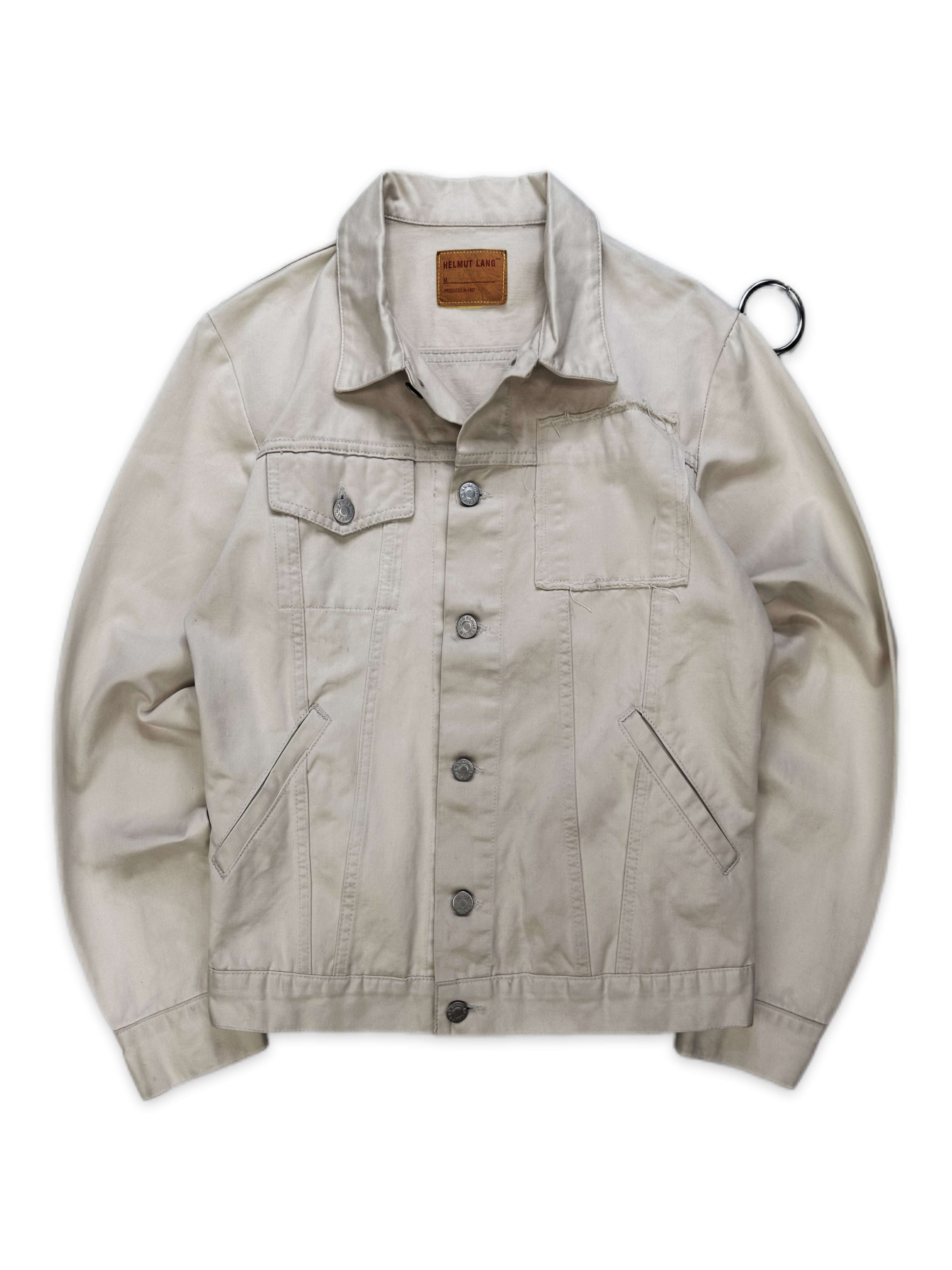 SS97 Helmut Lang ‘Cock Ring’ Cream Patched Denim Trucker Jacket