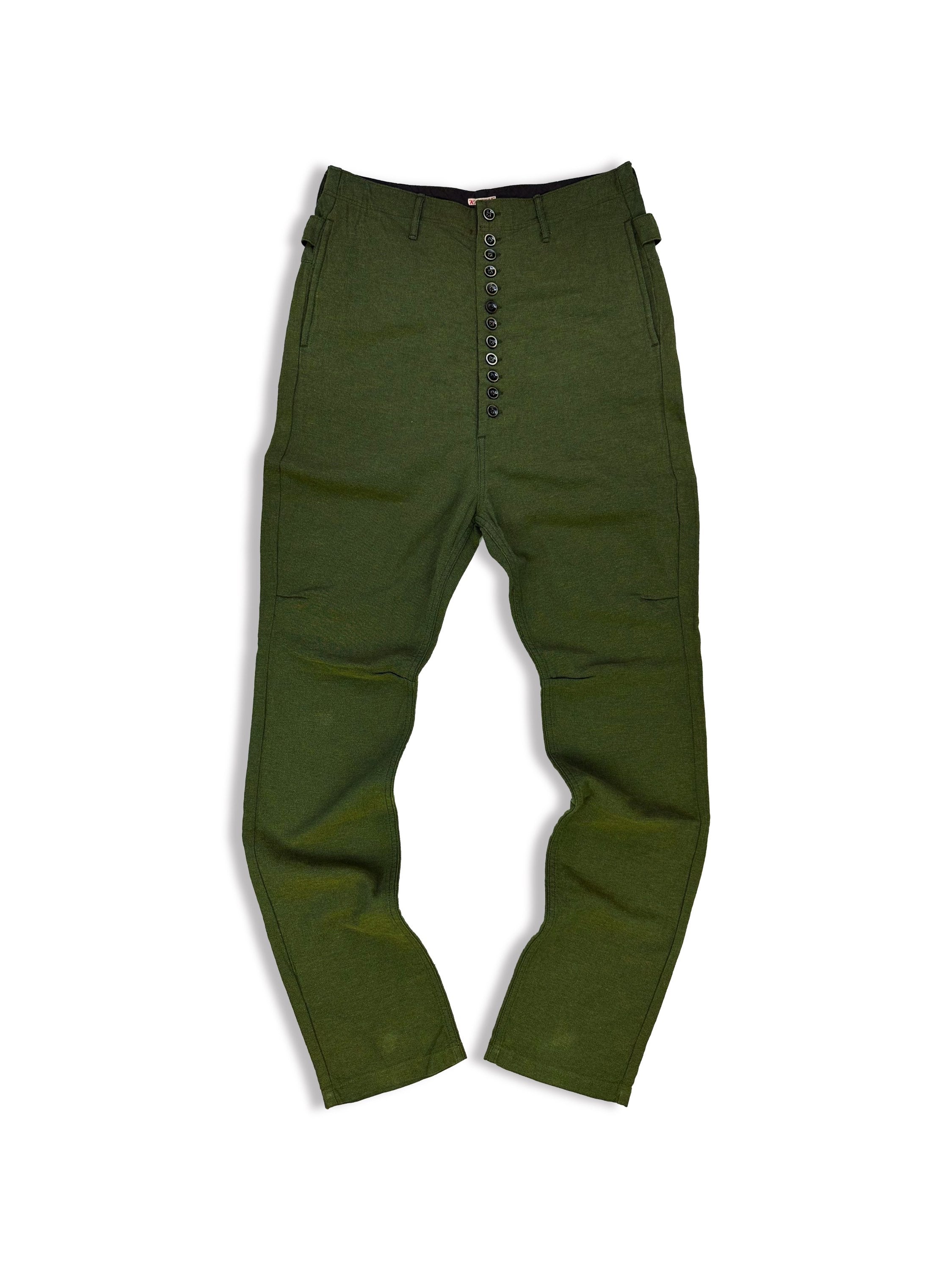 Kapital 12 Button Fly Olive Green Belted Trousers