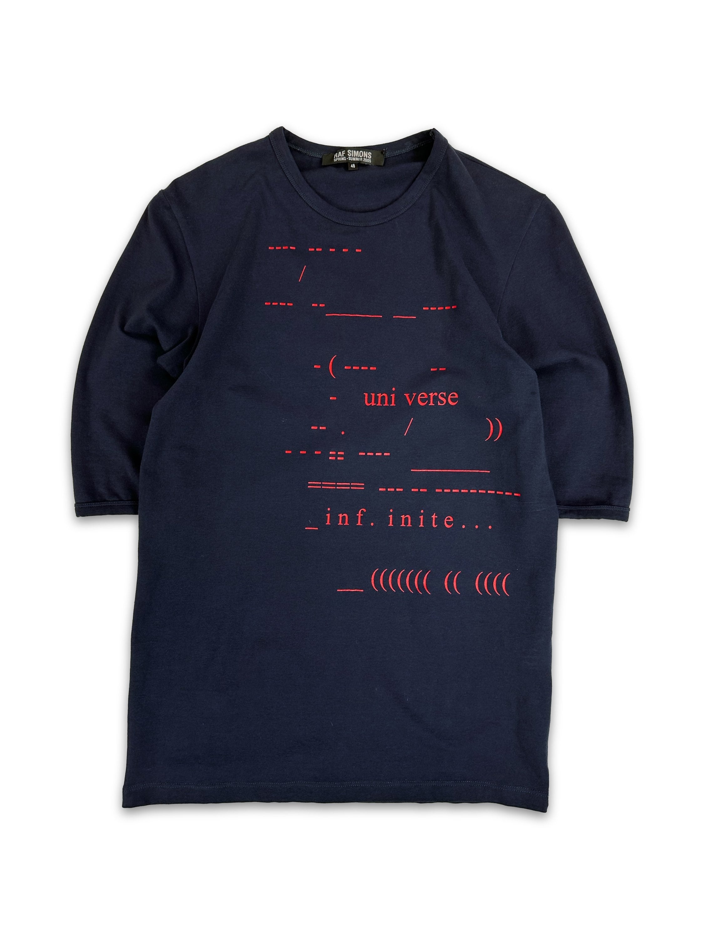 SS05 Raf Simons ‘Universe’ Contrast Slogan Navy Blue T-Shirt