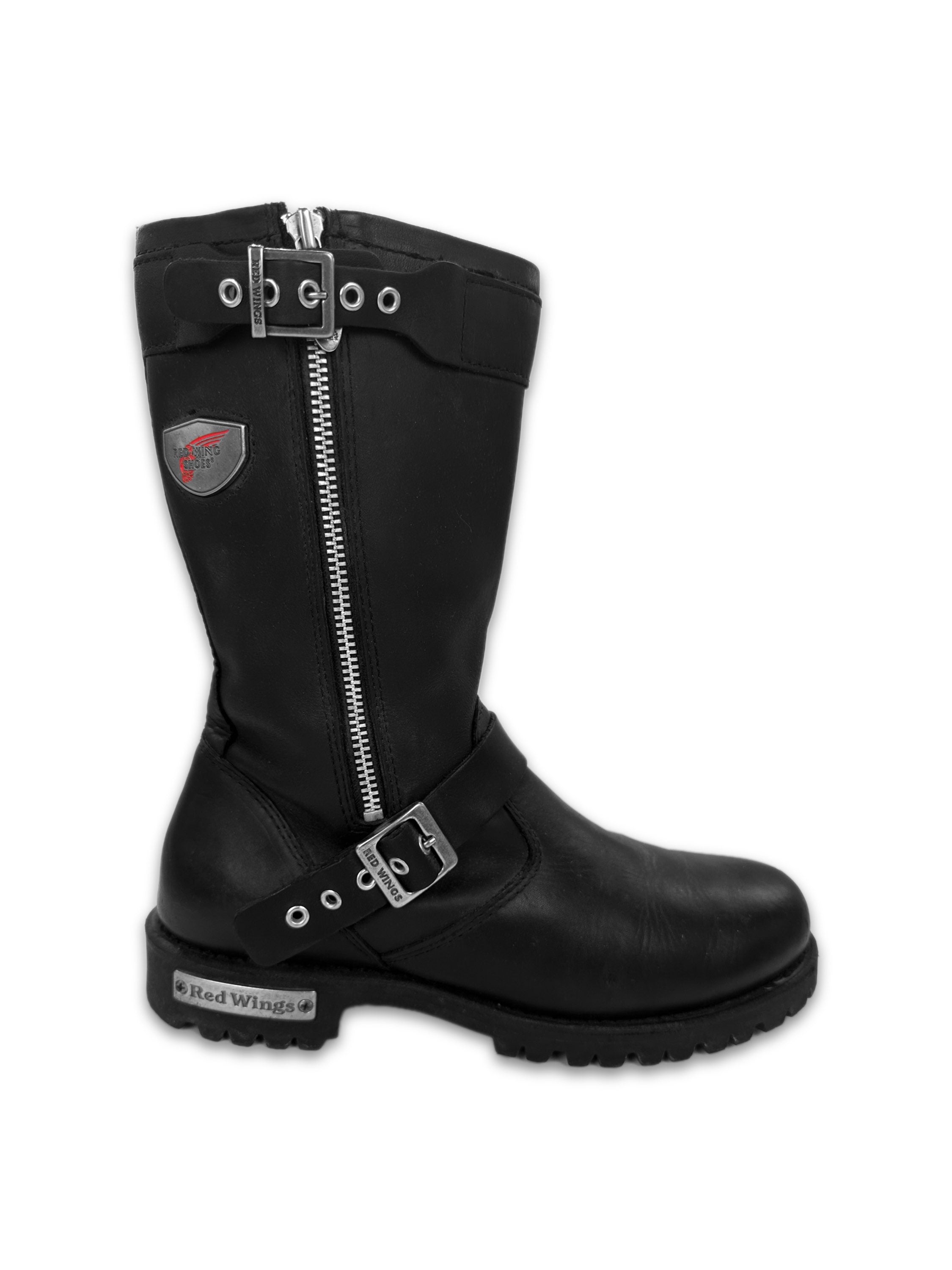 00s Red Wings Black Leather Belted Side Zip Biker Boots