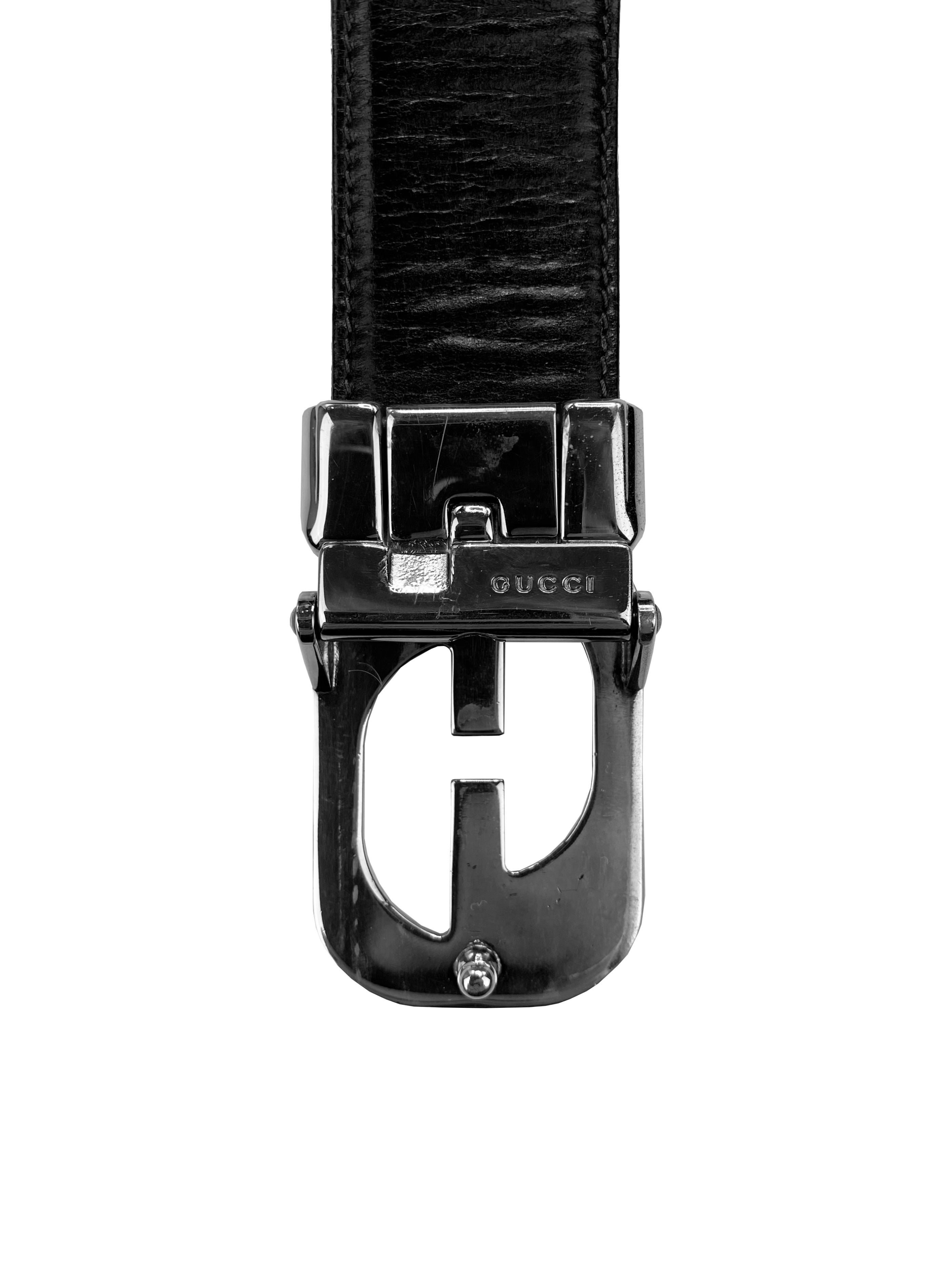 Gucci GG Silver Buckle Leather Belt