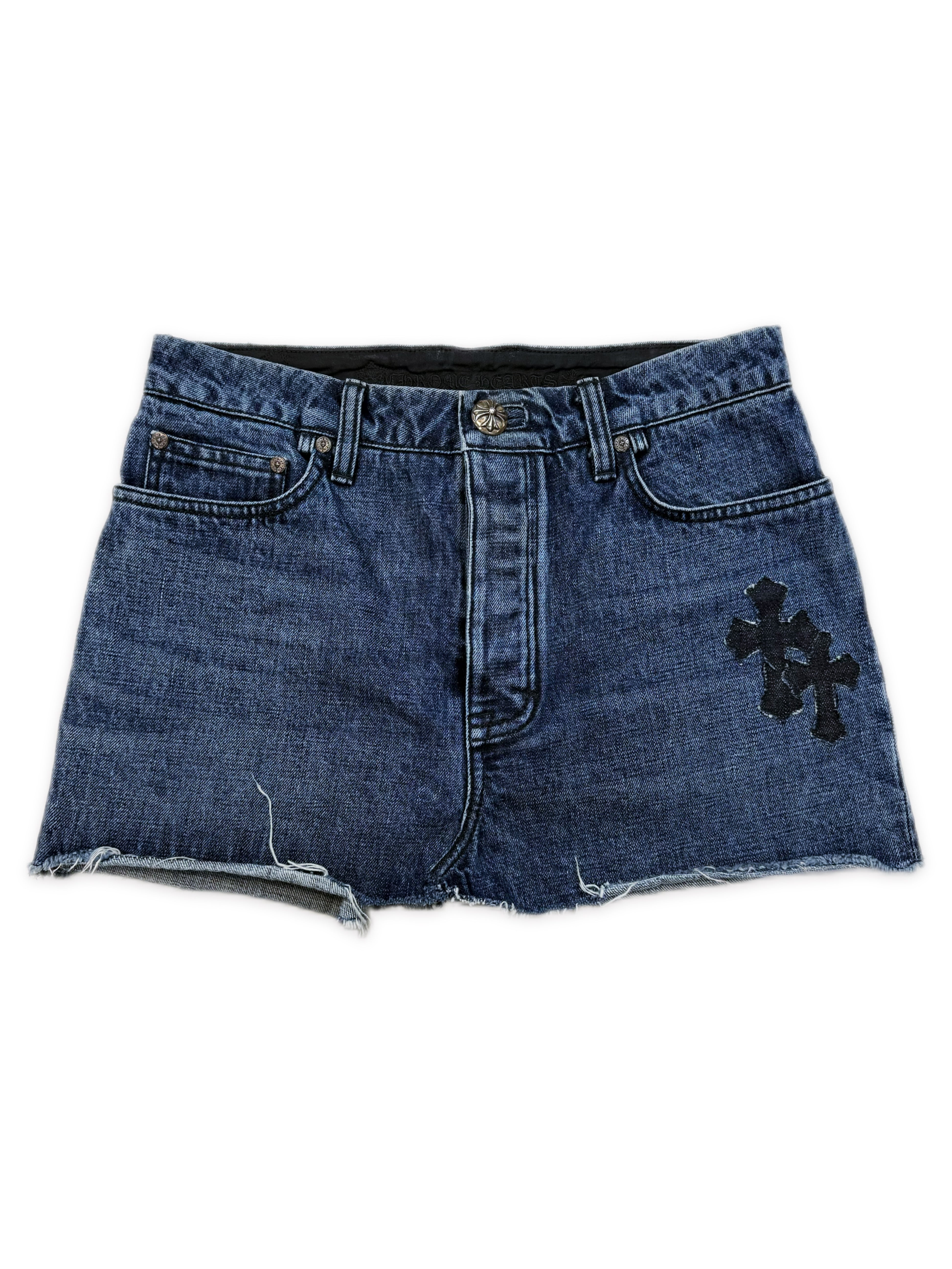 Chrome Hearts Denim Cross Patch Flooded Mini Skirt