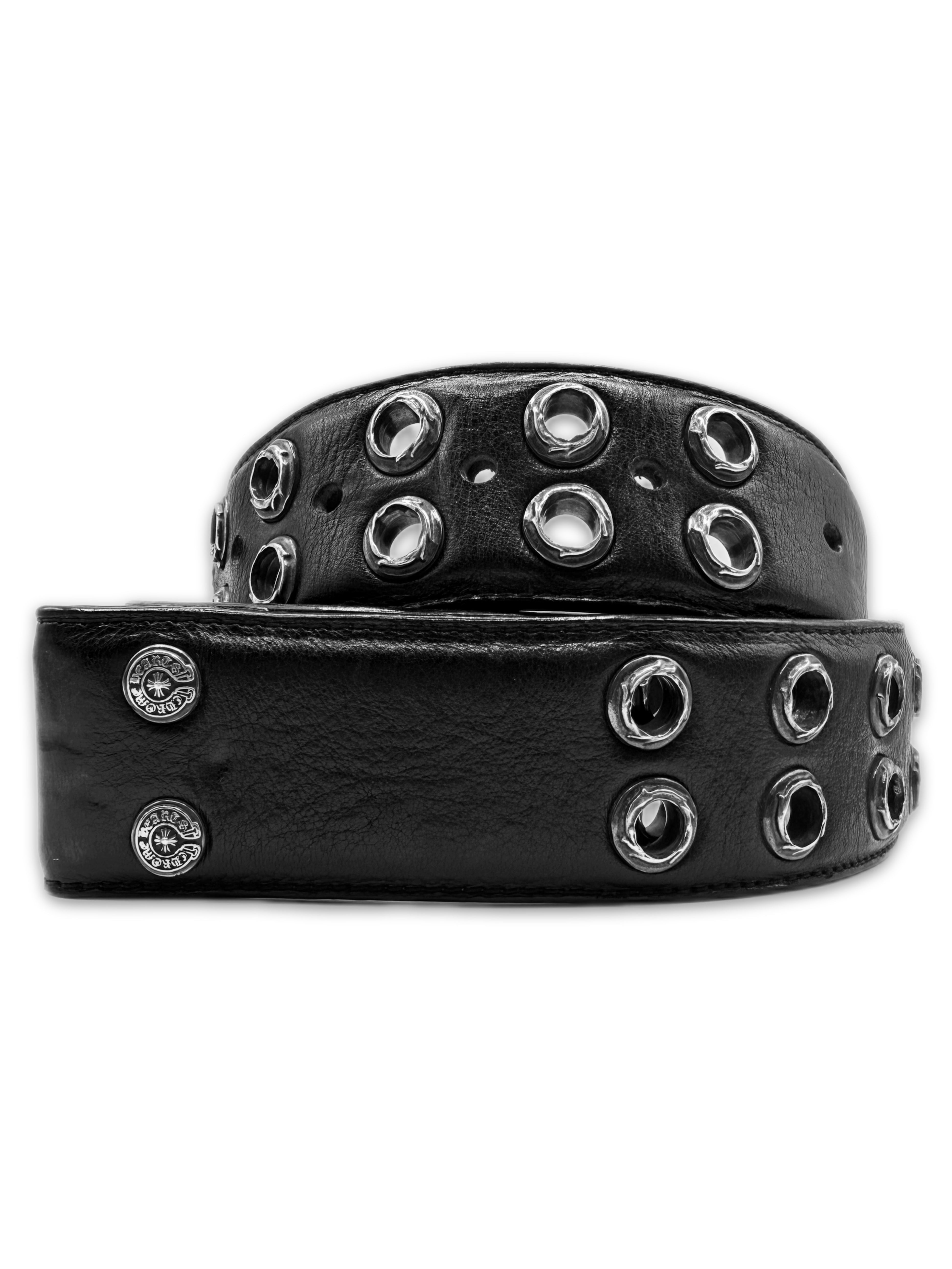 Chrome Hearts Eyelet Gromet Black Leather .925 Silver Belt Strap