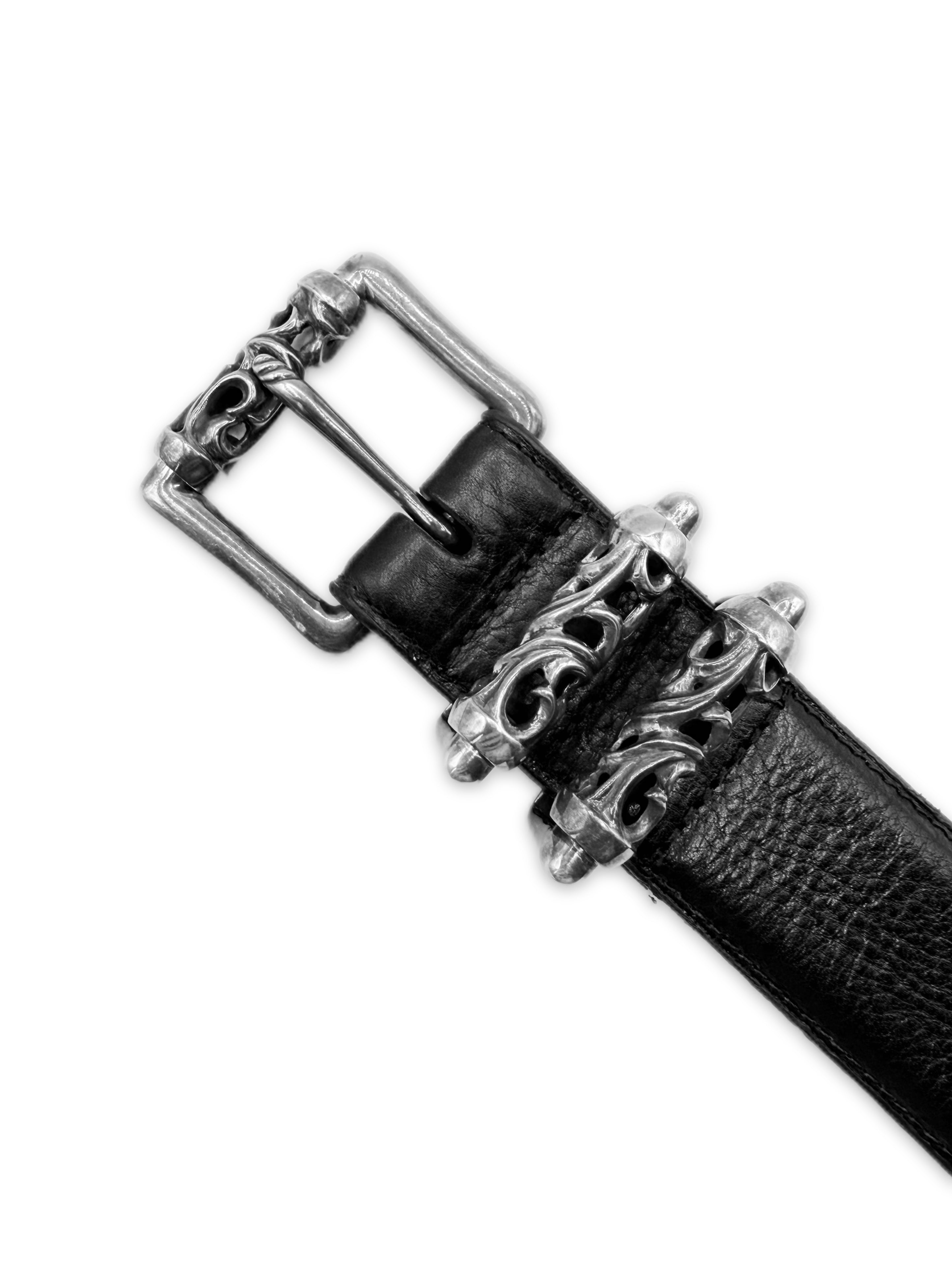 Chrome Hearts Double Roller .925 Silver Black Leather Belt