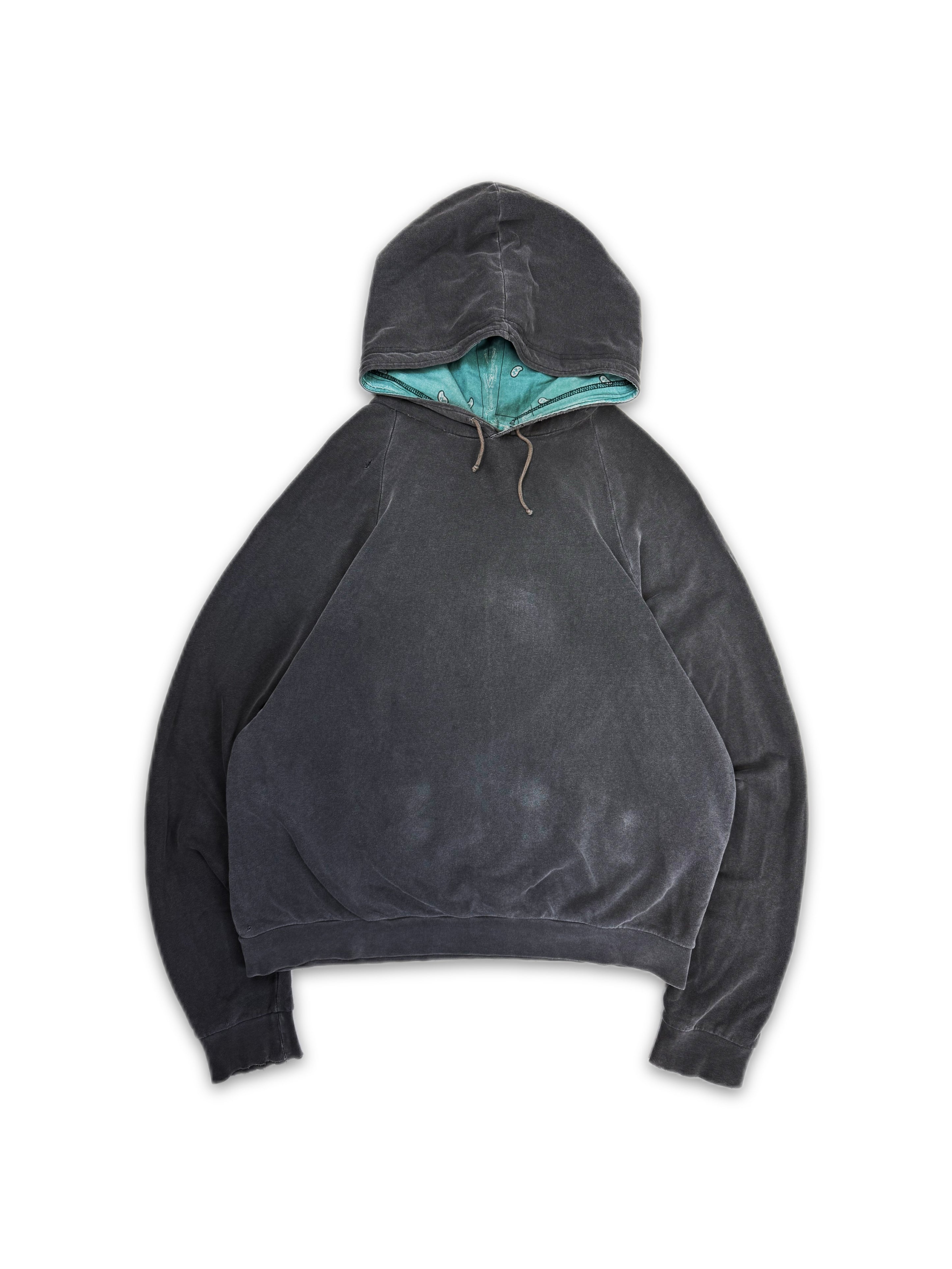AW04 Raf Simons ‘Waves’ Paisley Hood Charcoal Grey Faded Hoodie